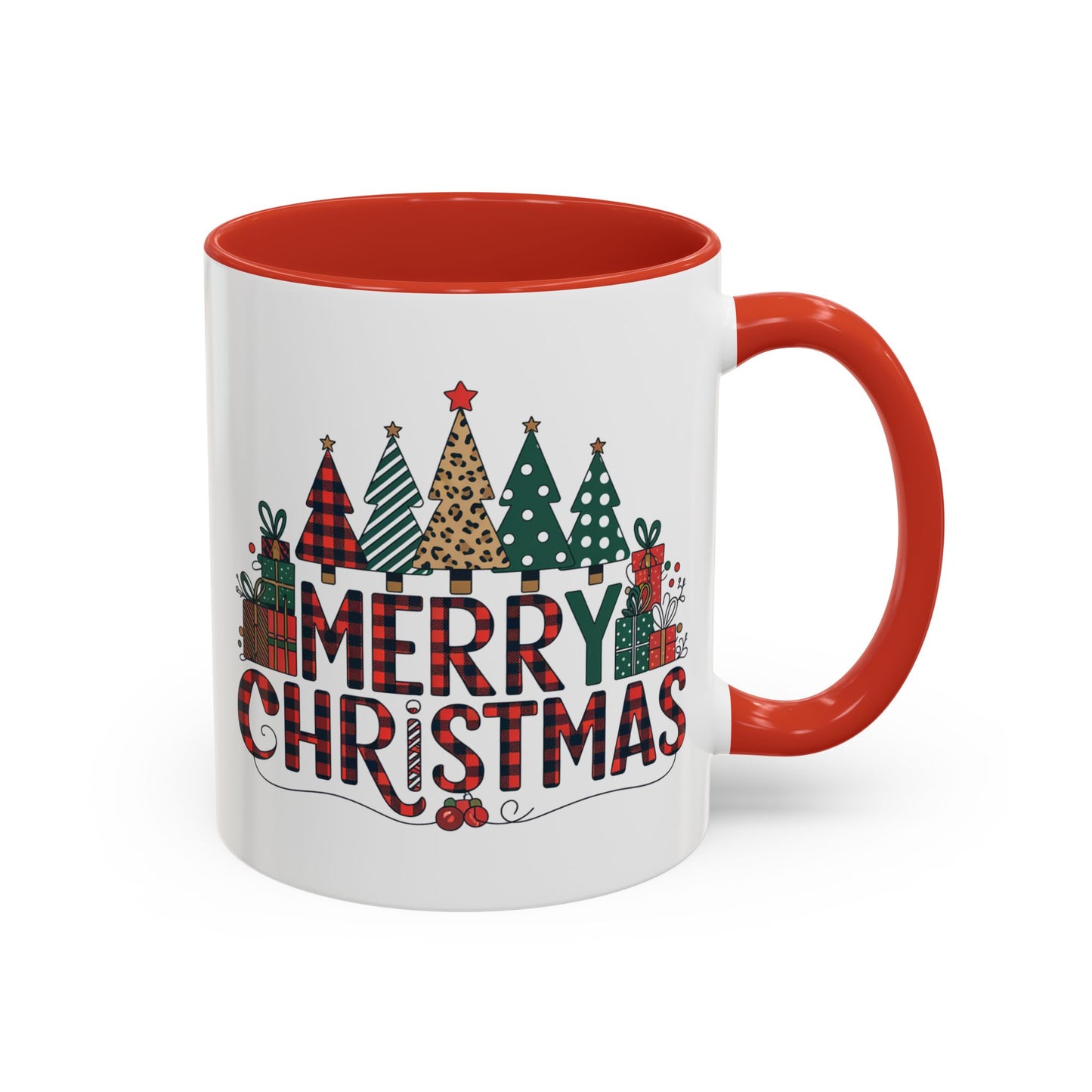 Christmas Mug - Merry Christmas Tartan Text Trees Presents