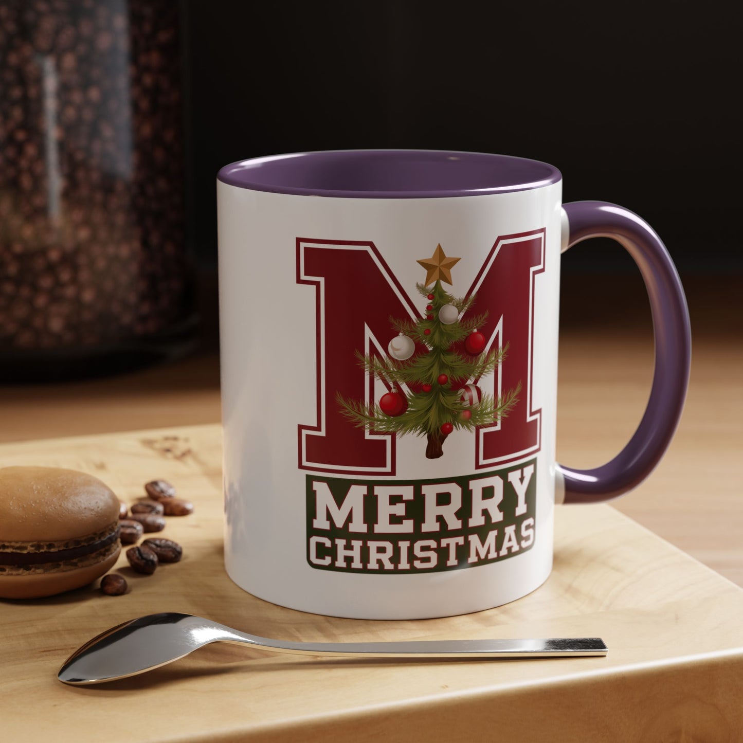 Christmas Mug - Merry Christmas White Green & Red College Text