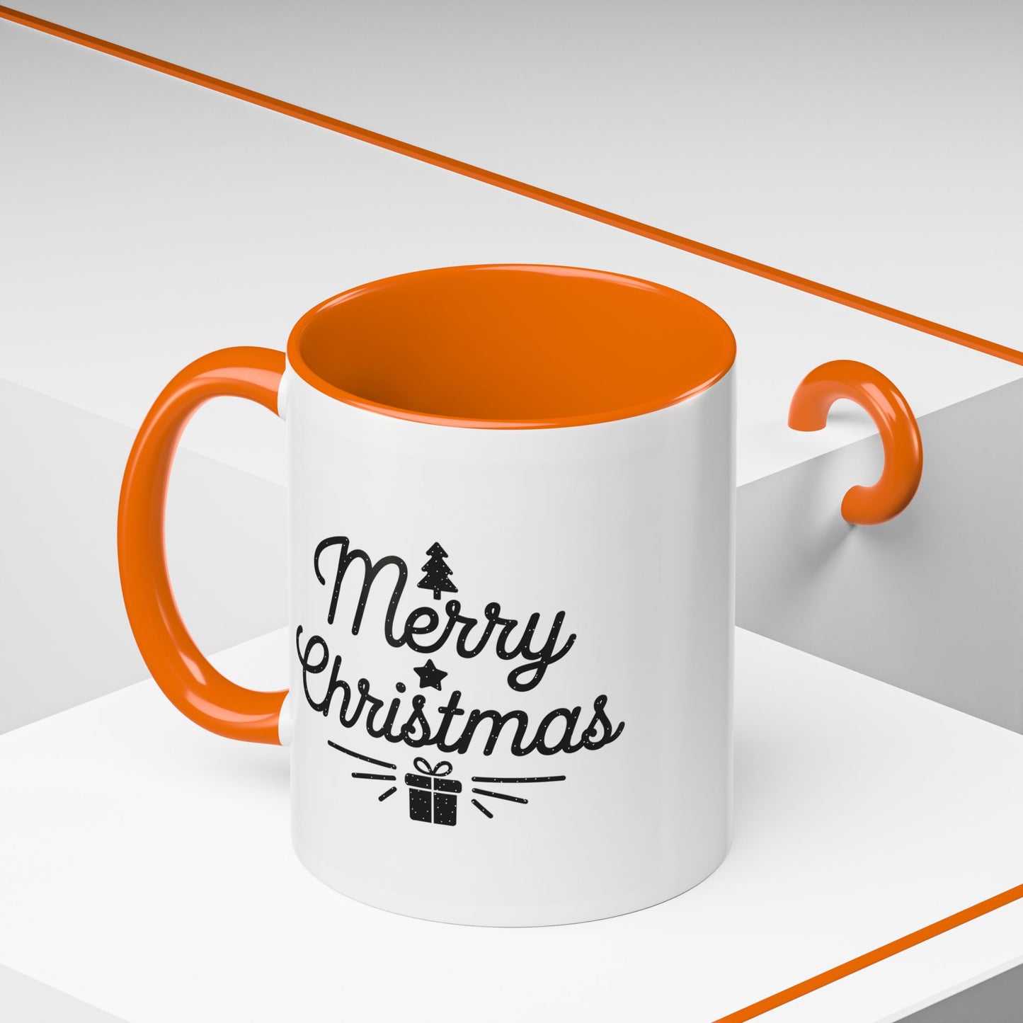Christmas Mug - Merry Christmas Black Text Tree Star Present
