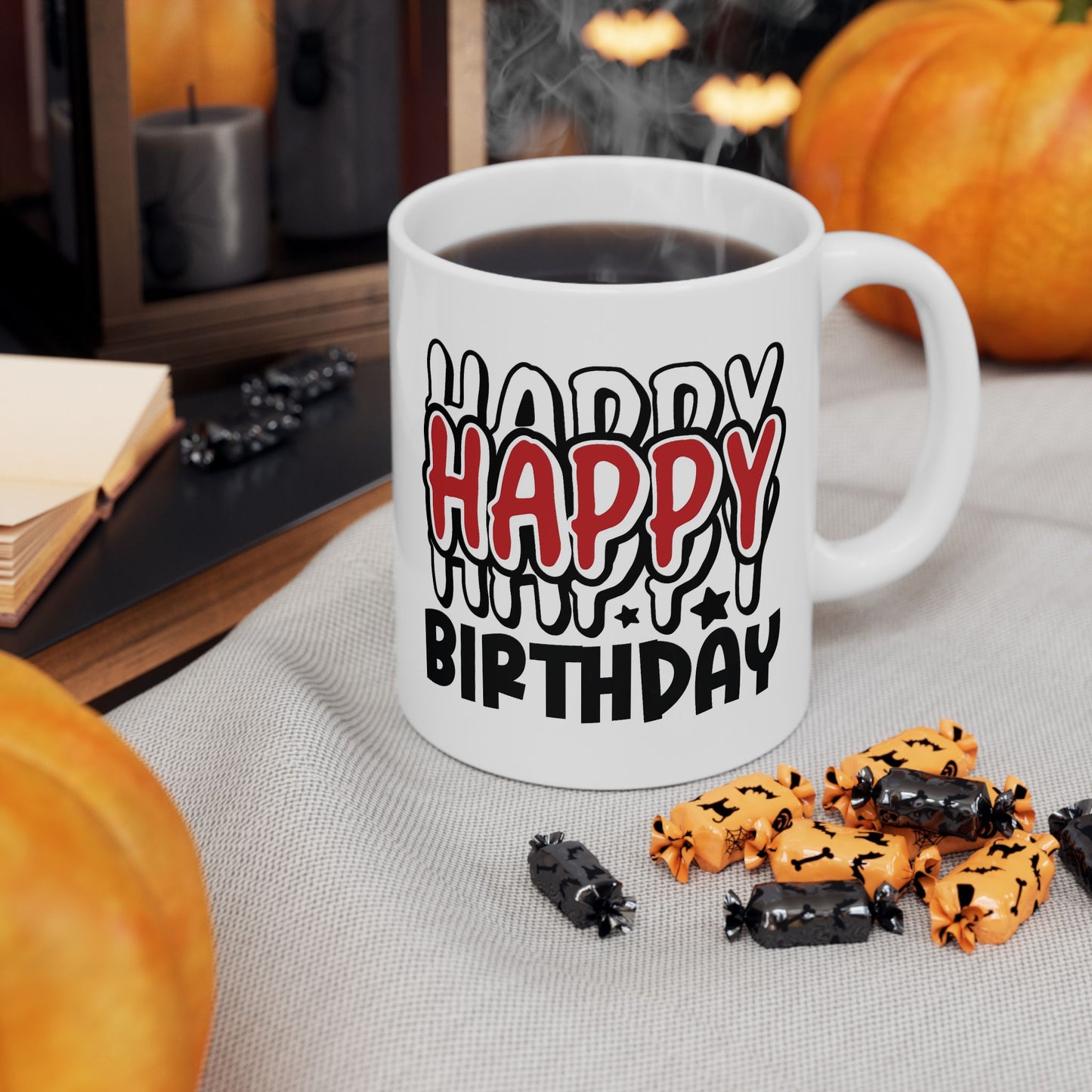 Birthday Mug - Happy Birthday Red White & Black Text