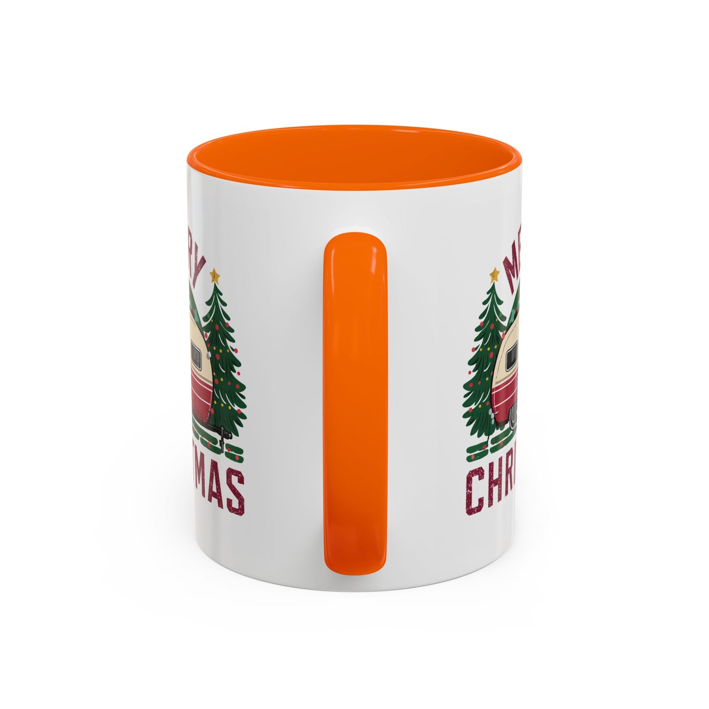 Christmas Mug - Merry Christmas Maroon Text Camper Trees