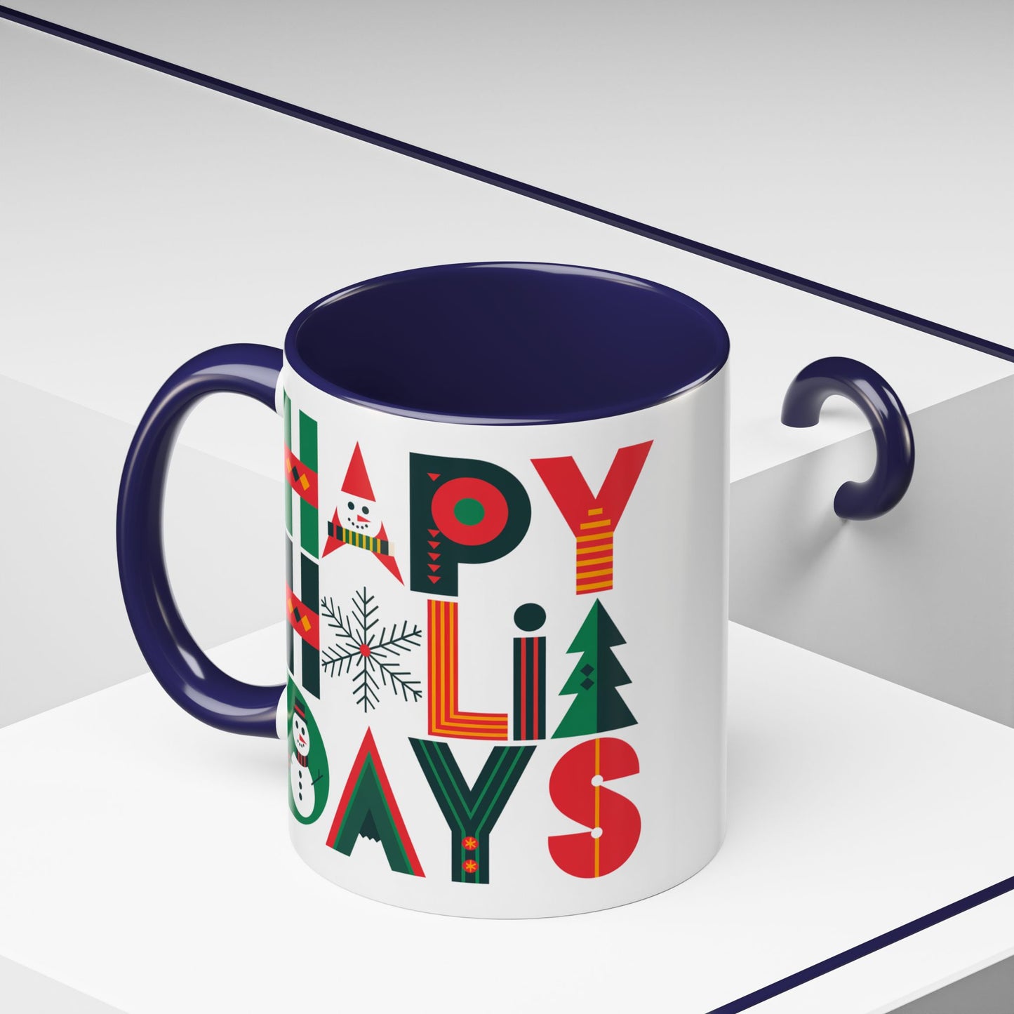 Christmas Mug - Happy Holidays Green Red & Blue Decorative Text