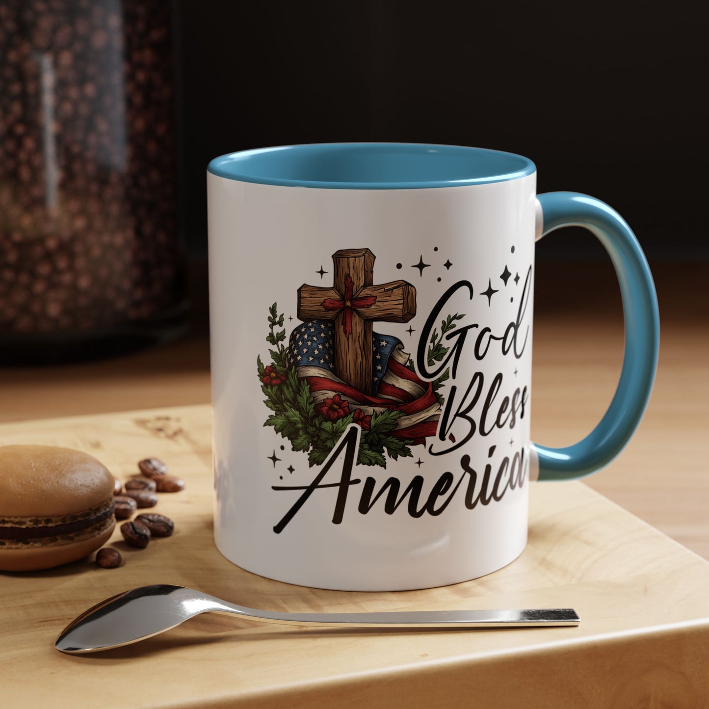 4th of July Mug - God Bless America Cross Flag