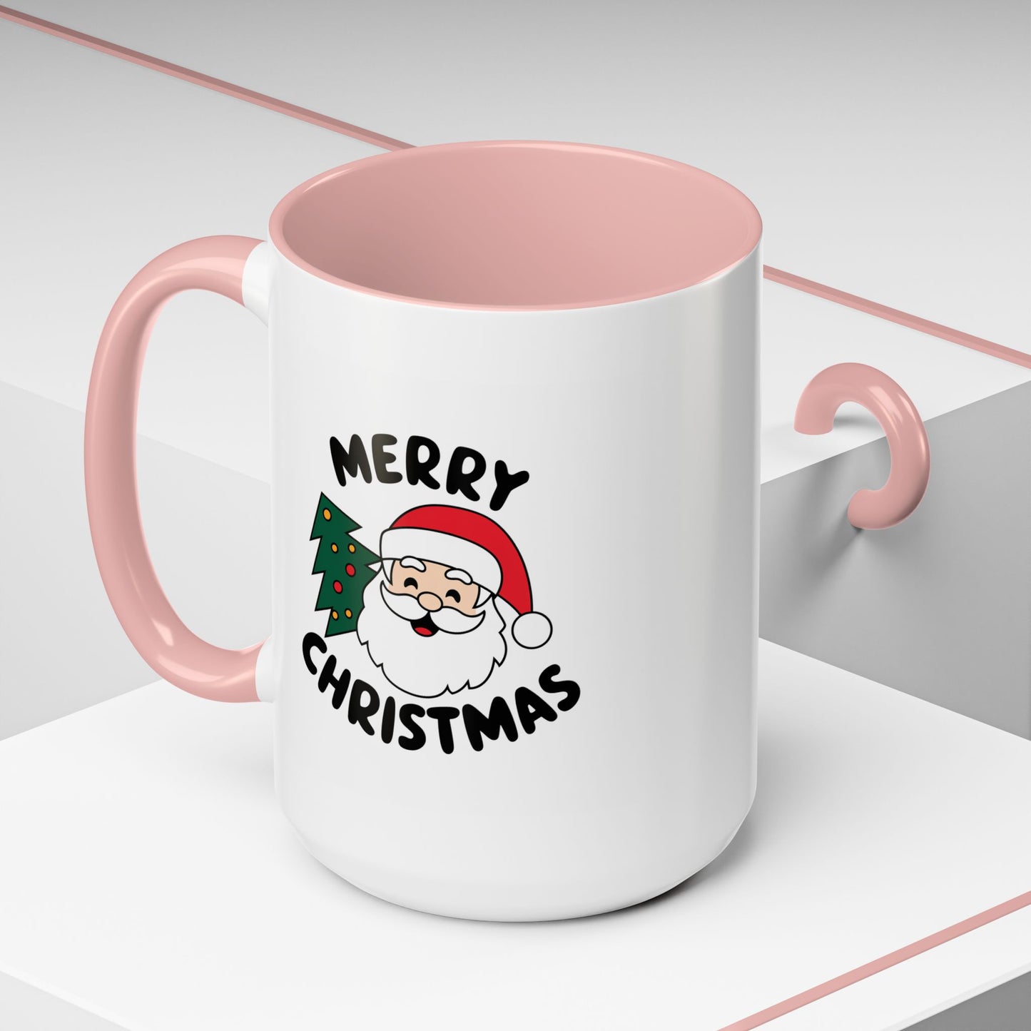 Christmas Mug - Merry Christmas Black Text Santa Tree