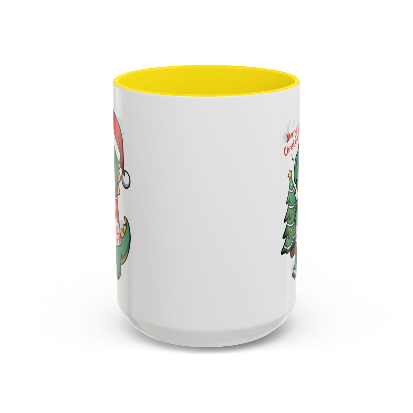 Christmas Mug - Merry Christmas Red Text Dinosaur Tree