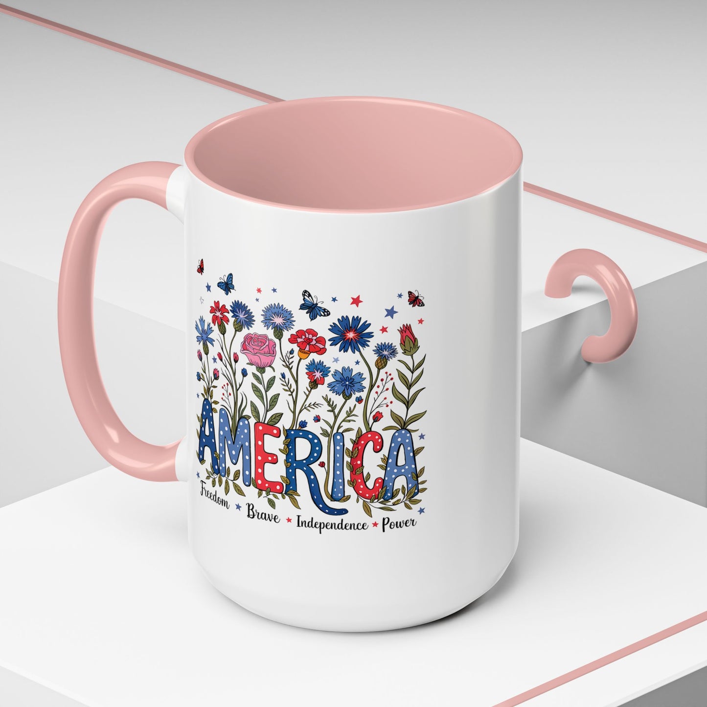 4th of July Mug - Floral America Patriotic