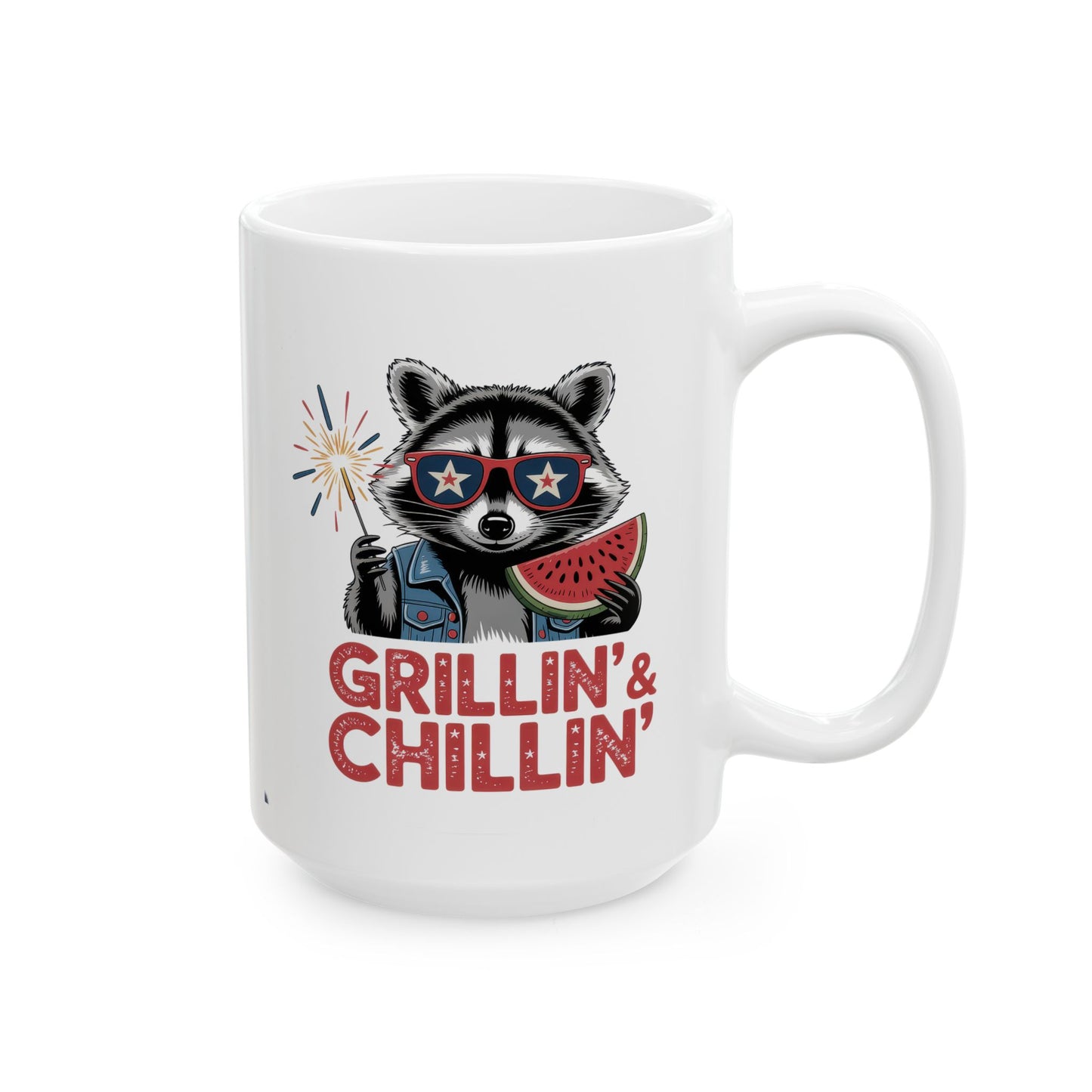 4th of July Mug - Grillin' & Chillin' Racoon
