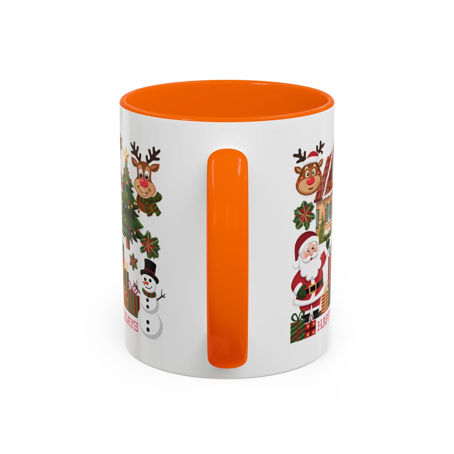 Christmas Mug - Happy Holidays Red Text Reindeer Santa Snowman Presents