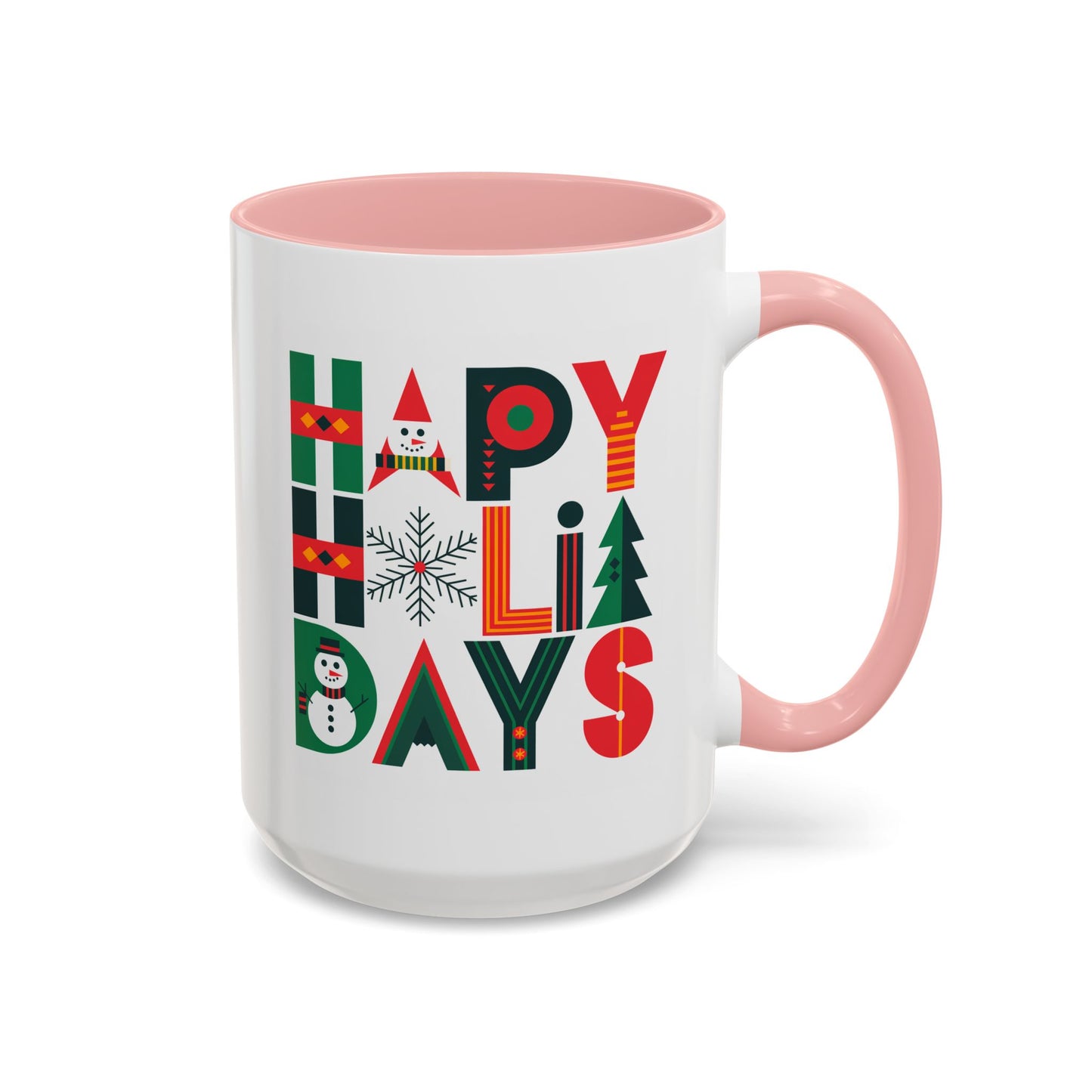 Christmas Mug - Happy Holidays Green Red & Blue Decorative Text