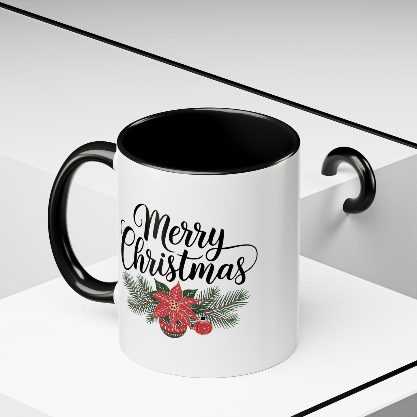 Christmas Mug - Merry Christmas Black Text Mistletoe