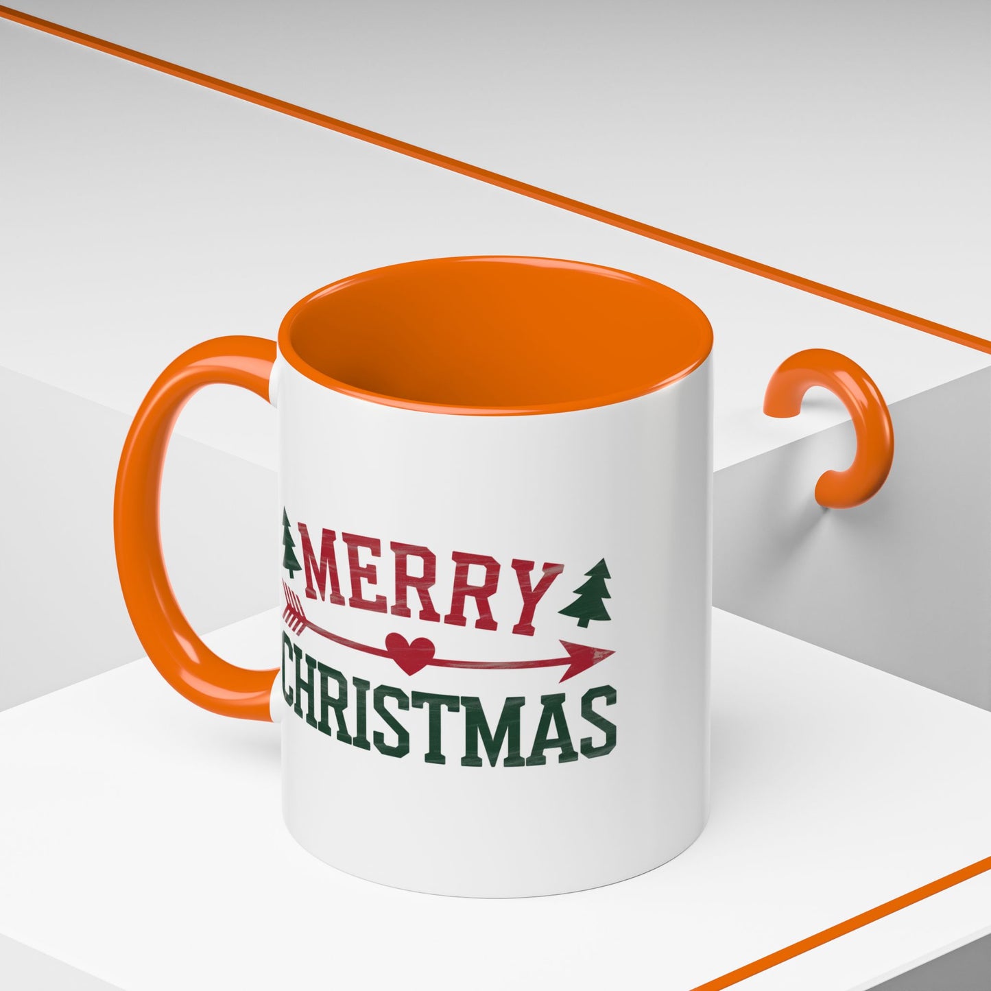 Christmas Mug - Merry Christmas Red & Green Text Heart Arrow Trees