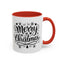 Christmas Mug - Merry Christmas Black Text Tree Snowflakes Hearts