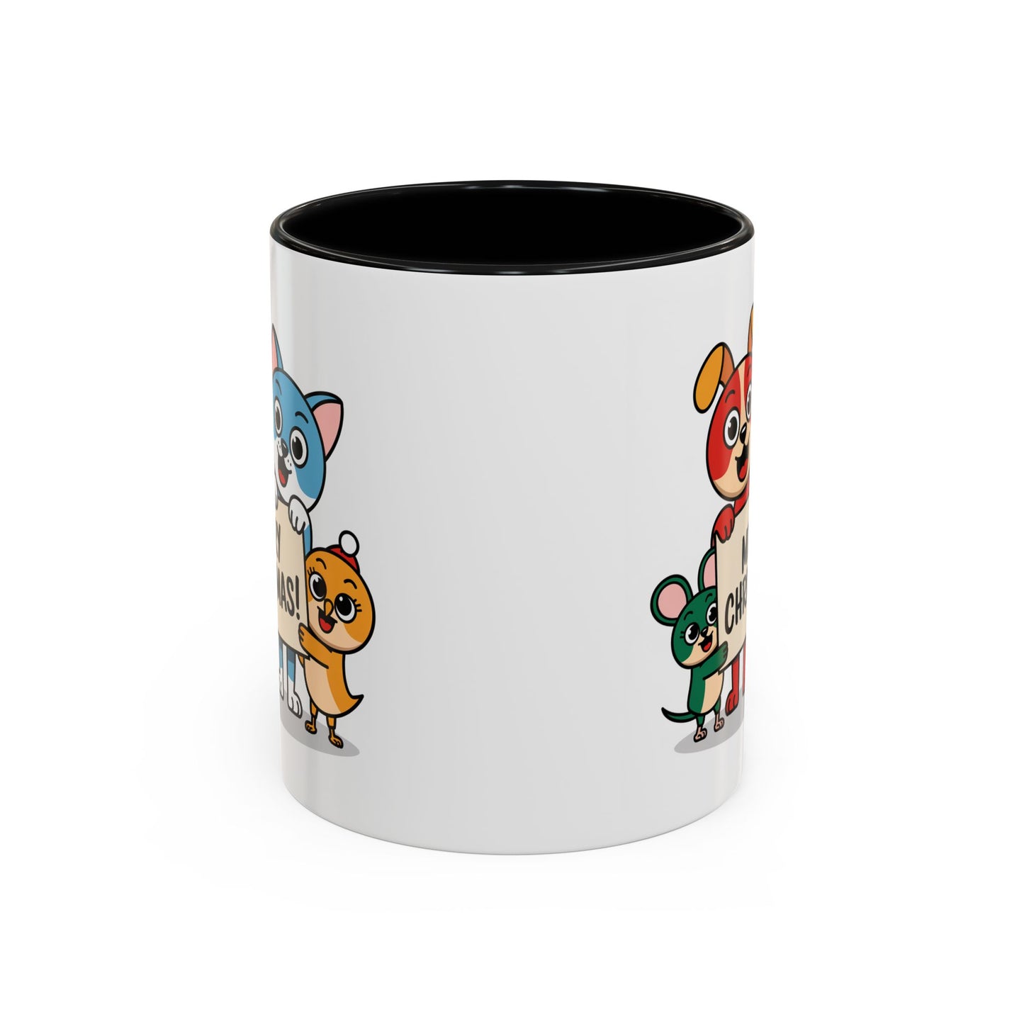Christmas Mug - Merry Christmas Black Text Mouse Dog Cat Bird