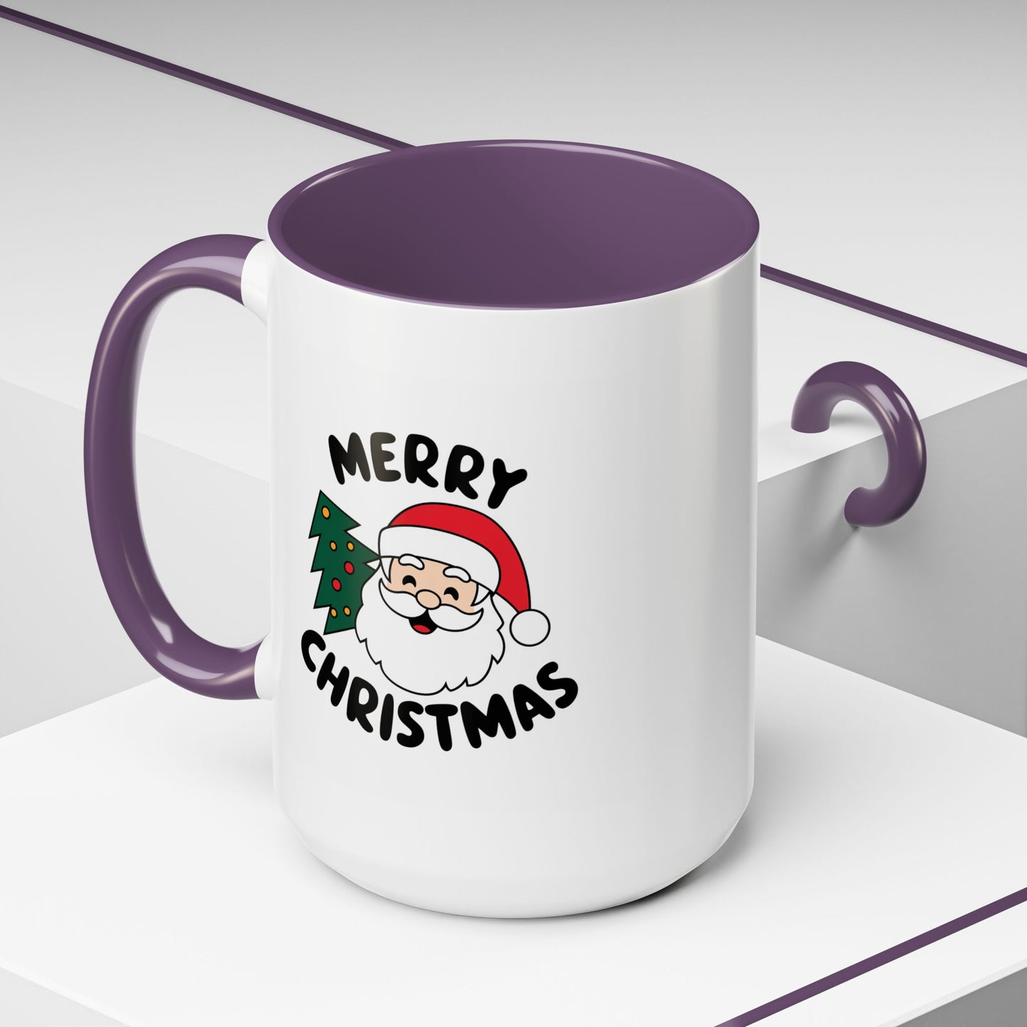 Christmas Mug - Merry Christmas Black Text Santa Tree