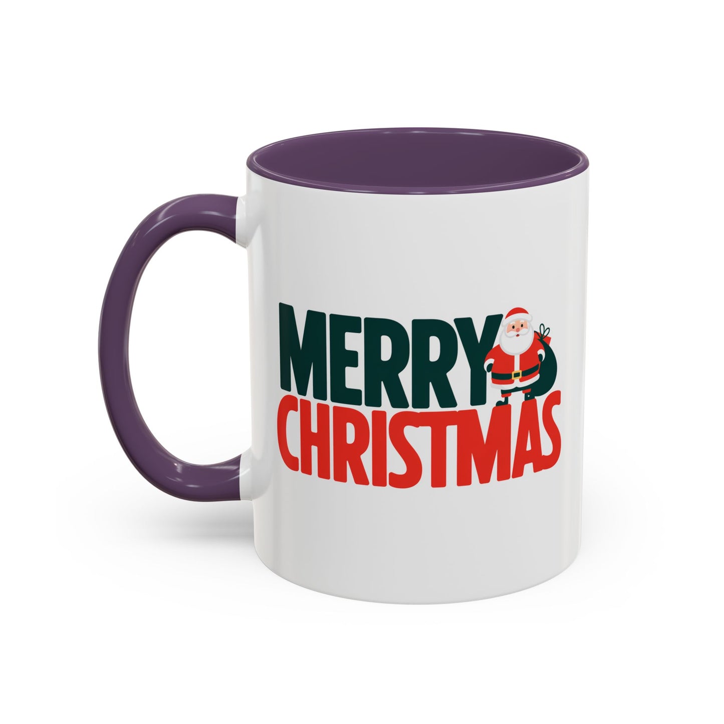 Christmas Mug - Merry Christmas Green & Red Text Santa Bag