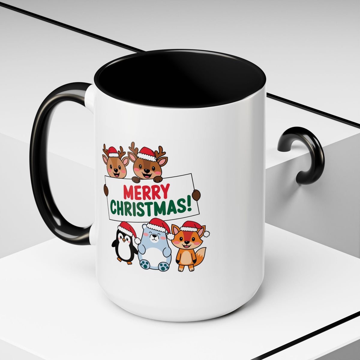 Christmas - Merry Christmas Red & Green Text Reindeer Penguin Bear Fox
