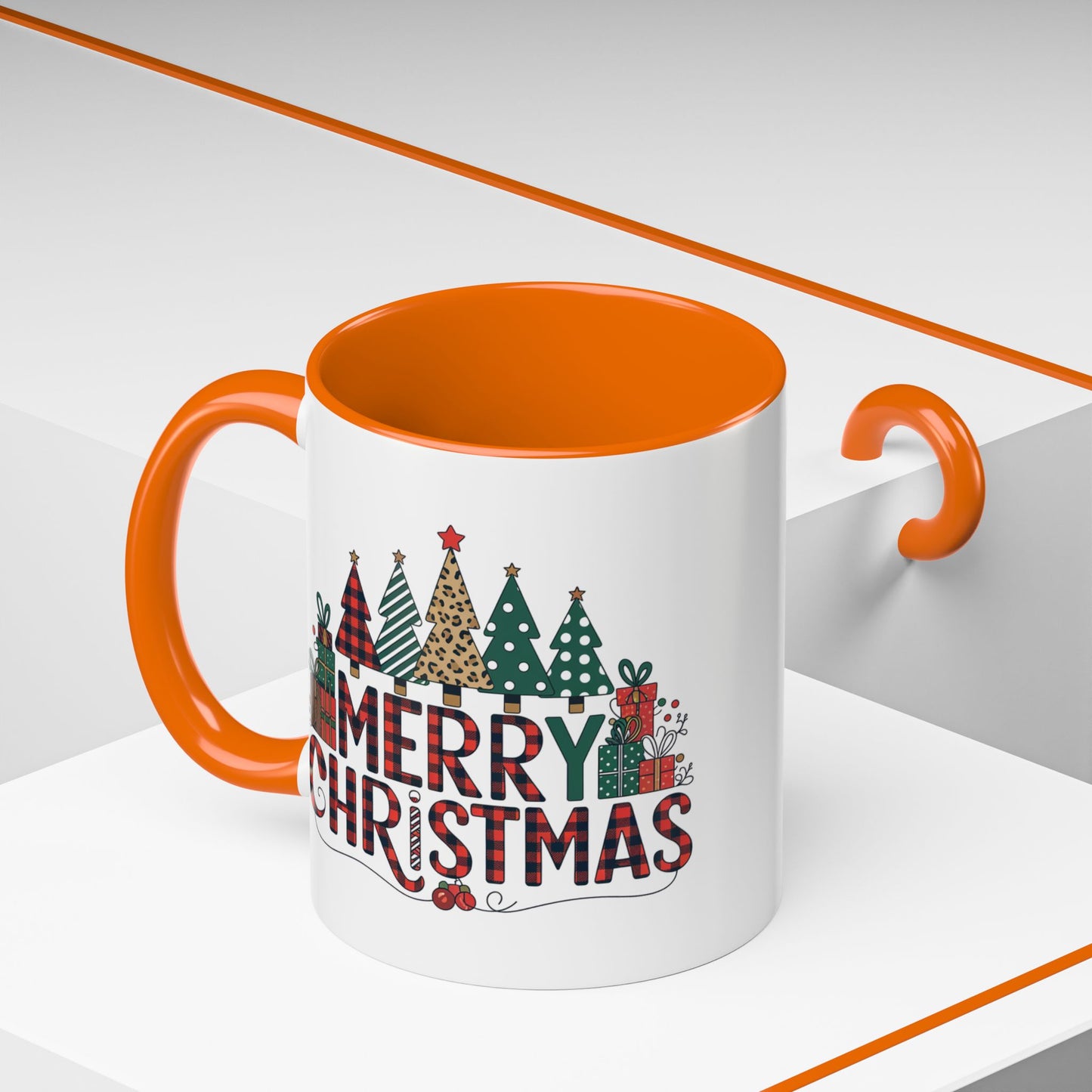 Christmas Mug - Merry Christmas Tartan Text Trees Presents
