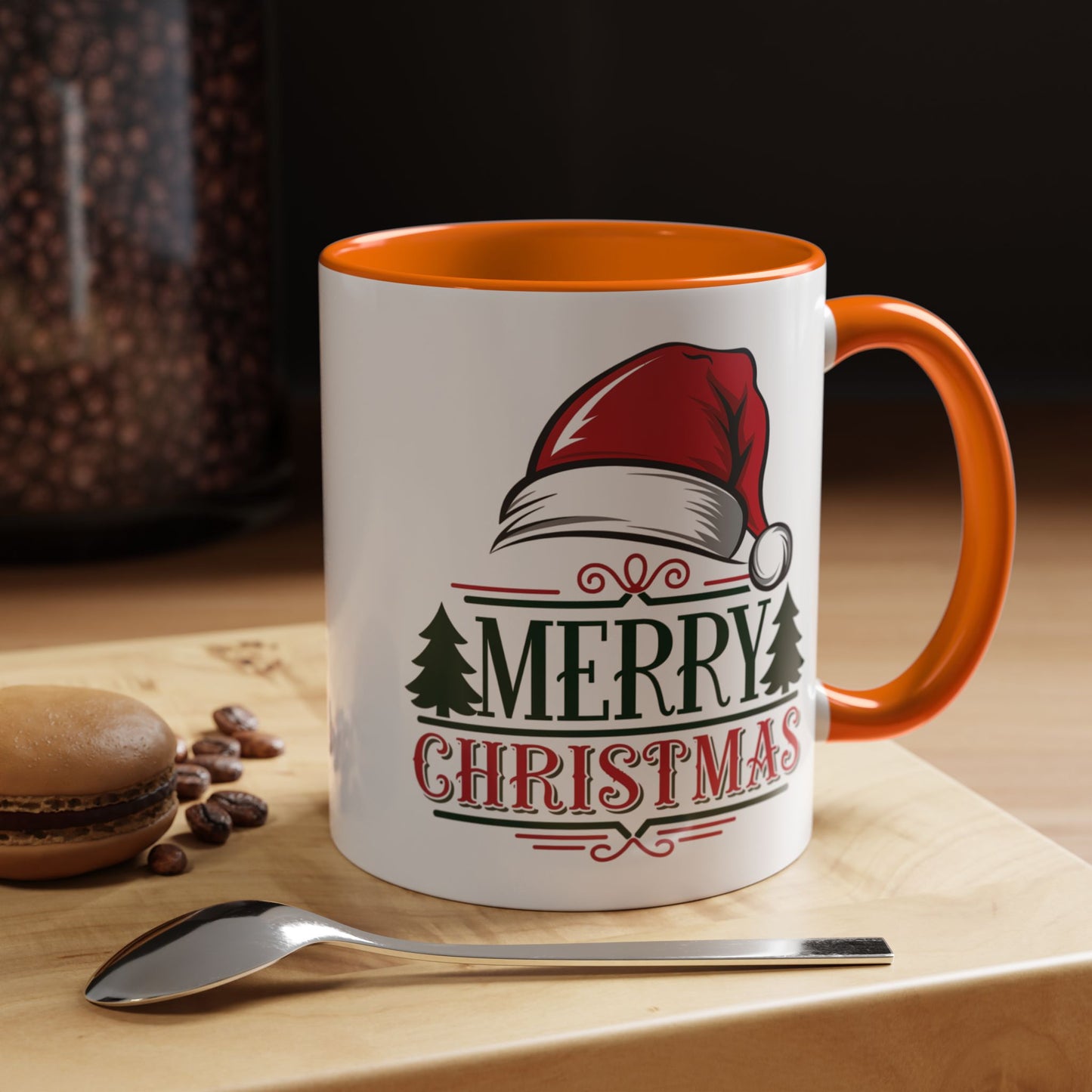 Christmas Mug - Merry Christmas Green & Red Text Red Hat
