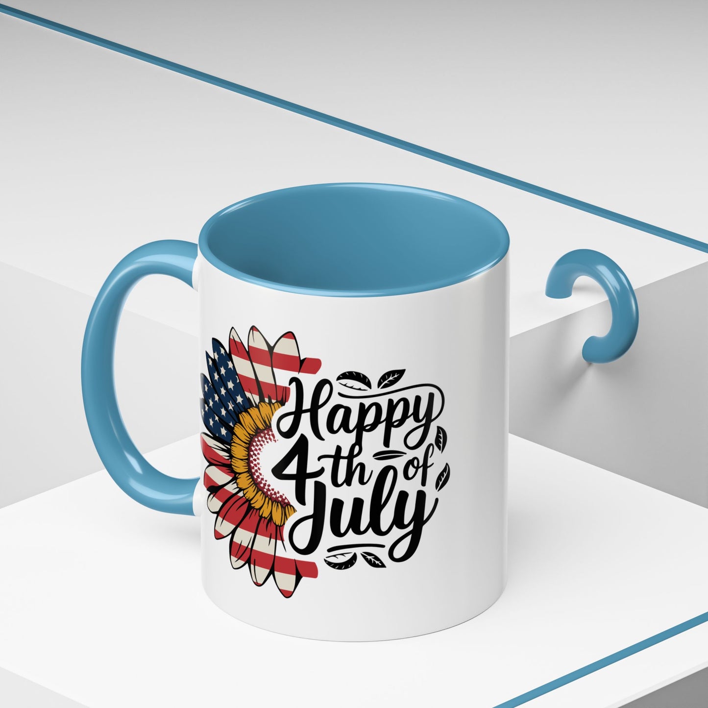 4th of July Mug - Happy 4th of July Sunflower USA Flag