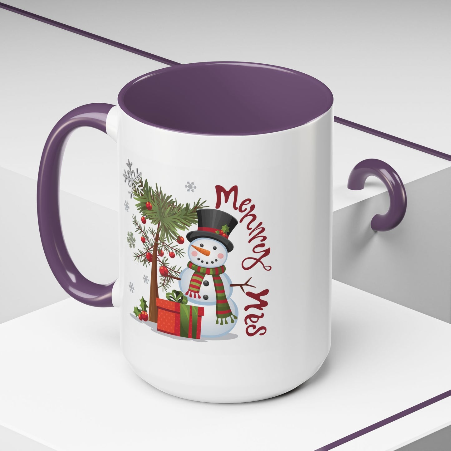 Christmas Mug - Merry Xmas Snowman Tree Present