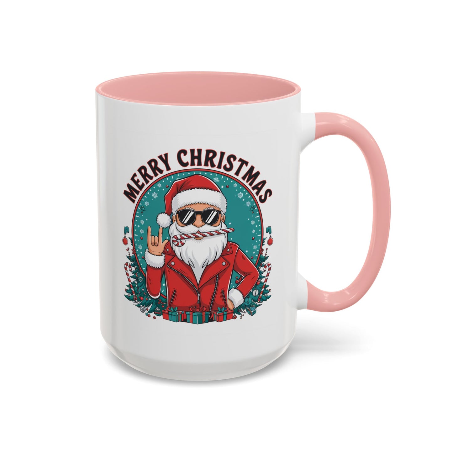 Christmas Mug - Merry Christmas Black & Red Text Cool Santa