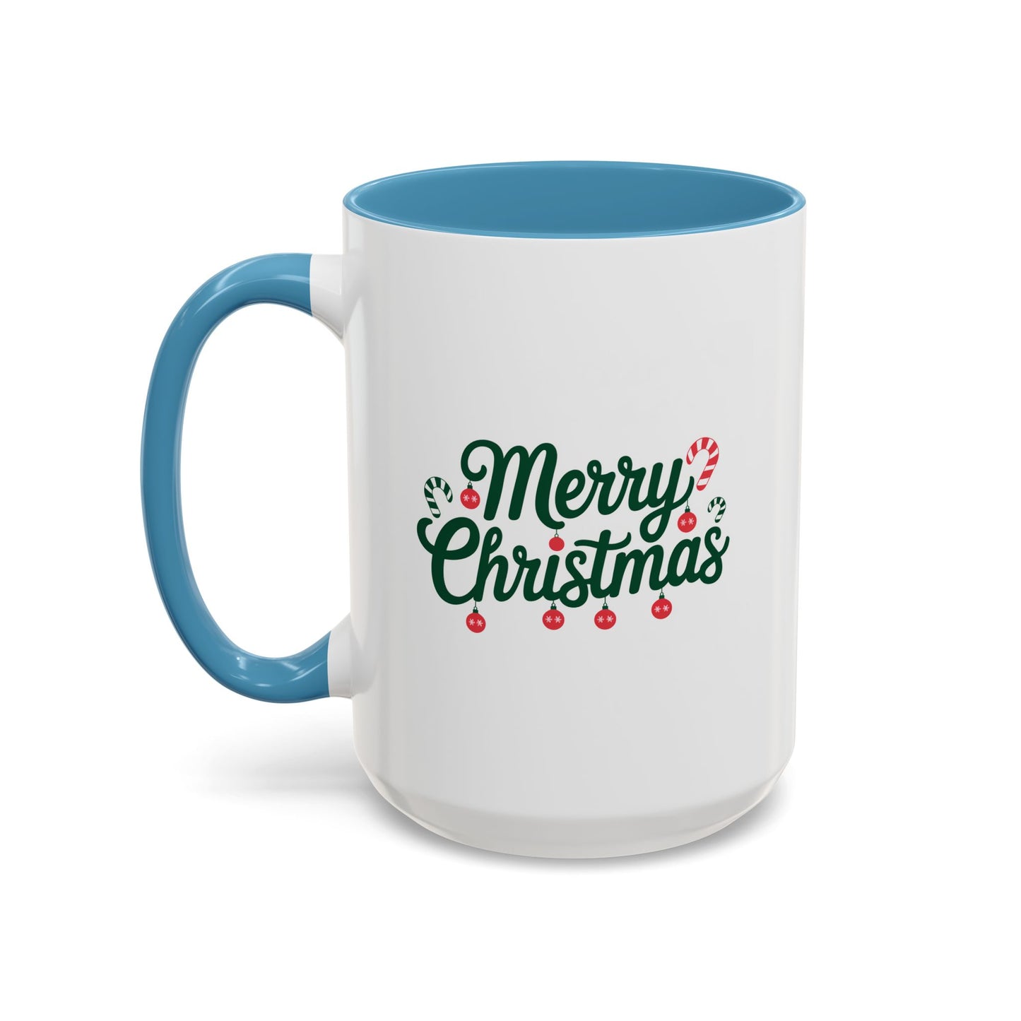 Christmas Mug - Merry Christmas Green Text Ornaments Candy Canes