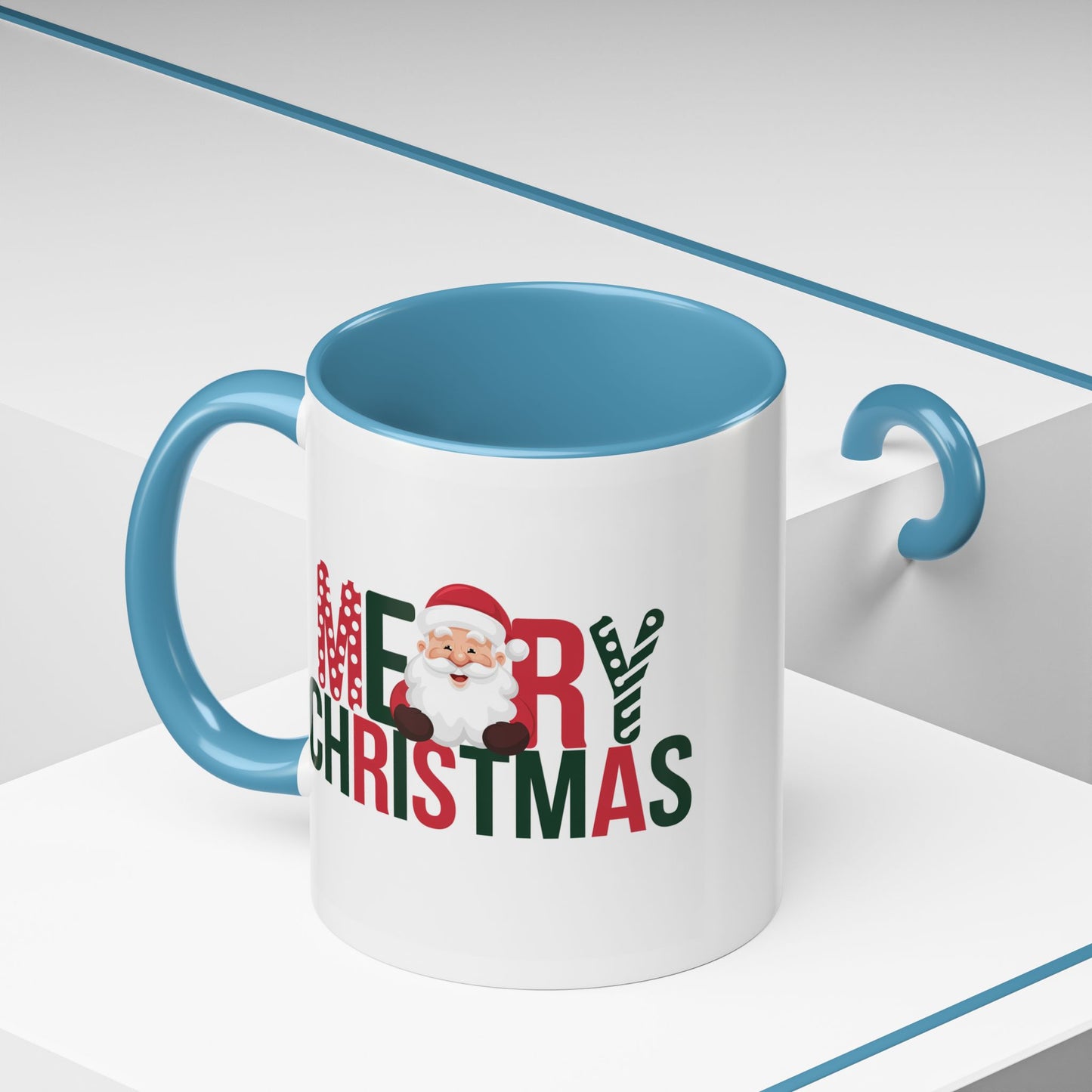 Christmas Mug - Merry Christmas Green & Red Text Santa