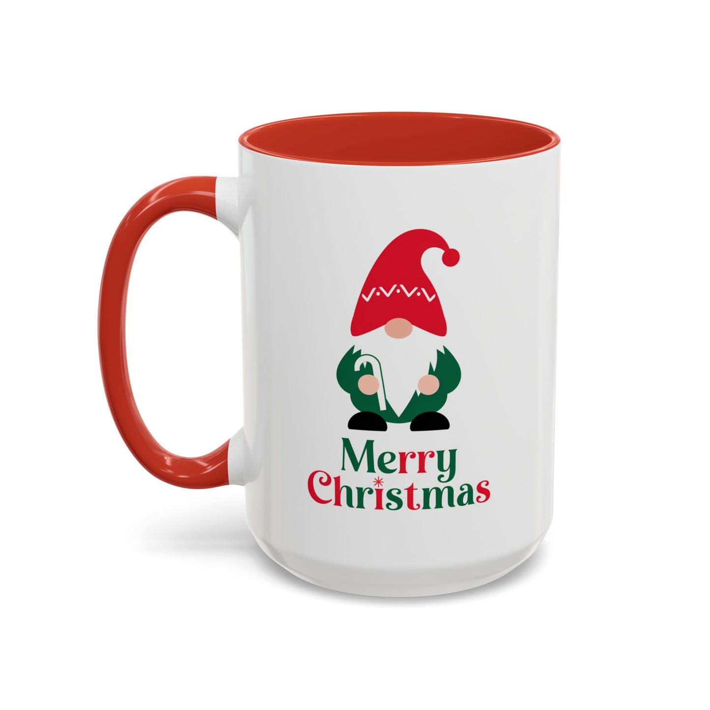 Christmas Mug - Merry Christmas Green & Red Text Gnome Candy Cane