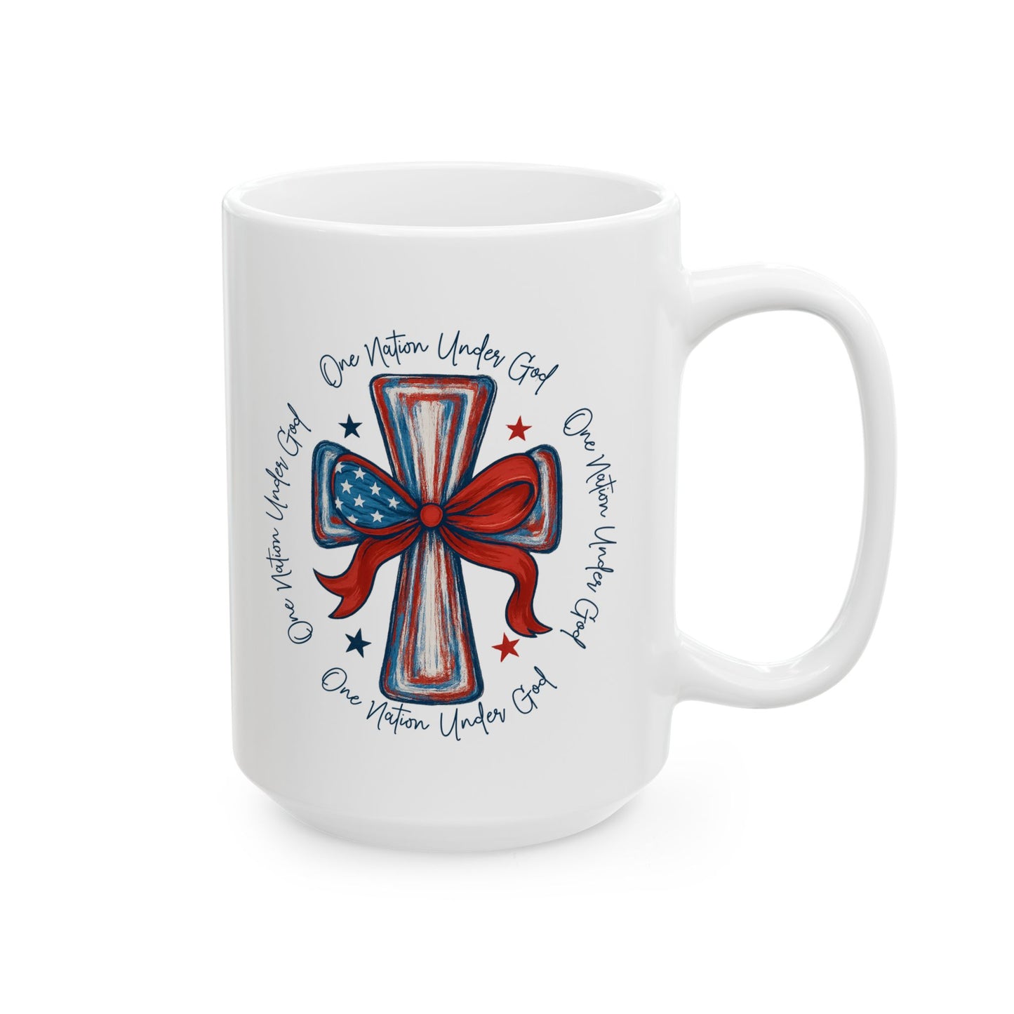 4th of July Mug - Patriotic Cross with Ribbon & Stars