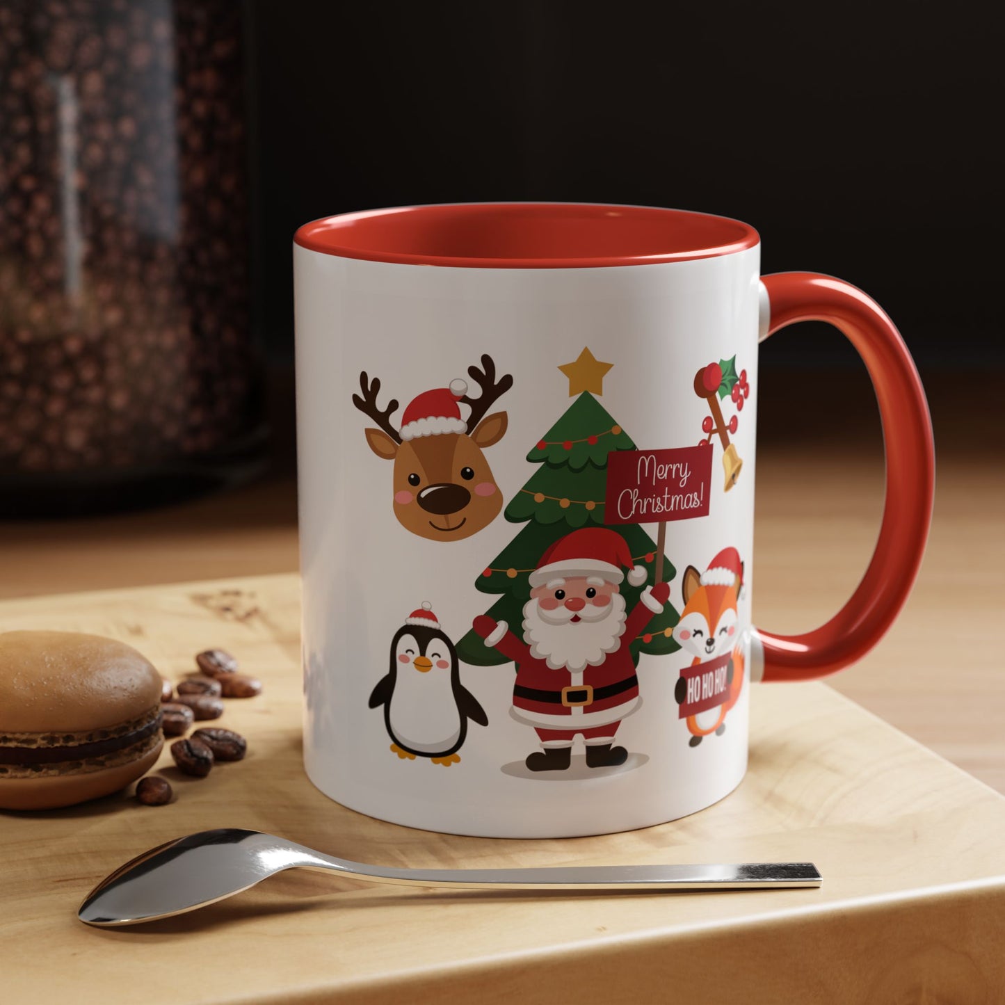 Christmas - Merry Christmas White Text Santa Reindeer Penguin Fox