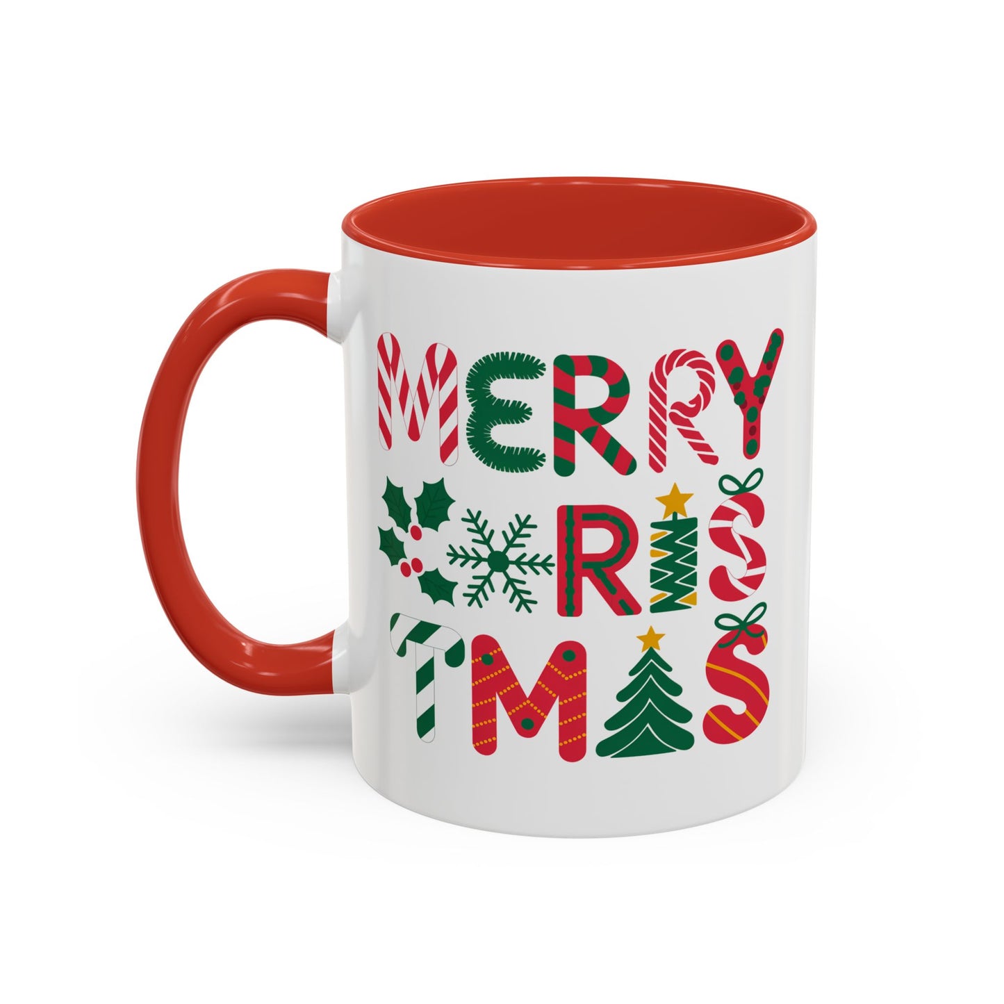 Christmas Mug - Merry Christmas Red Green & Gold Decorative Text