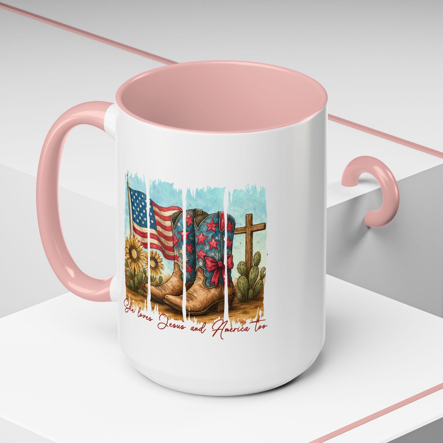 4th of July Mug - She Loves Jesus & America Too Boots