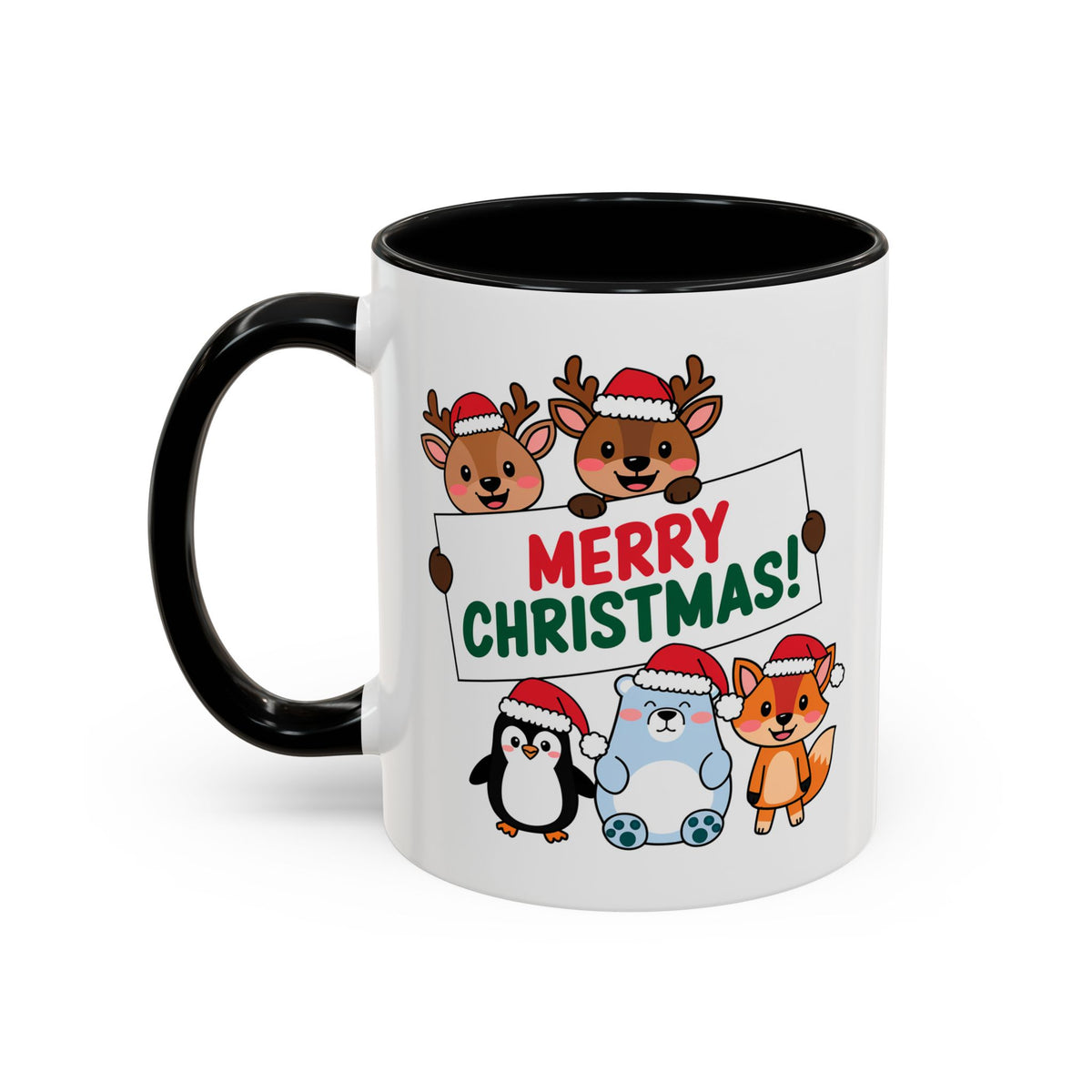 Christmas - Merry Christmas Red & Green Text Reindeer Penguin Bear Fox
