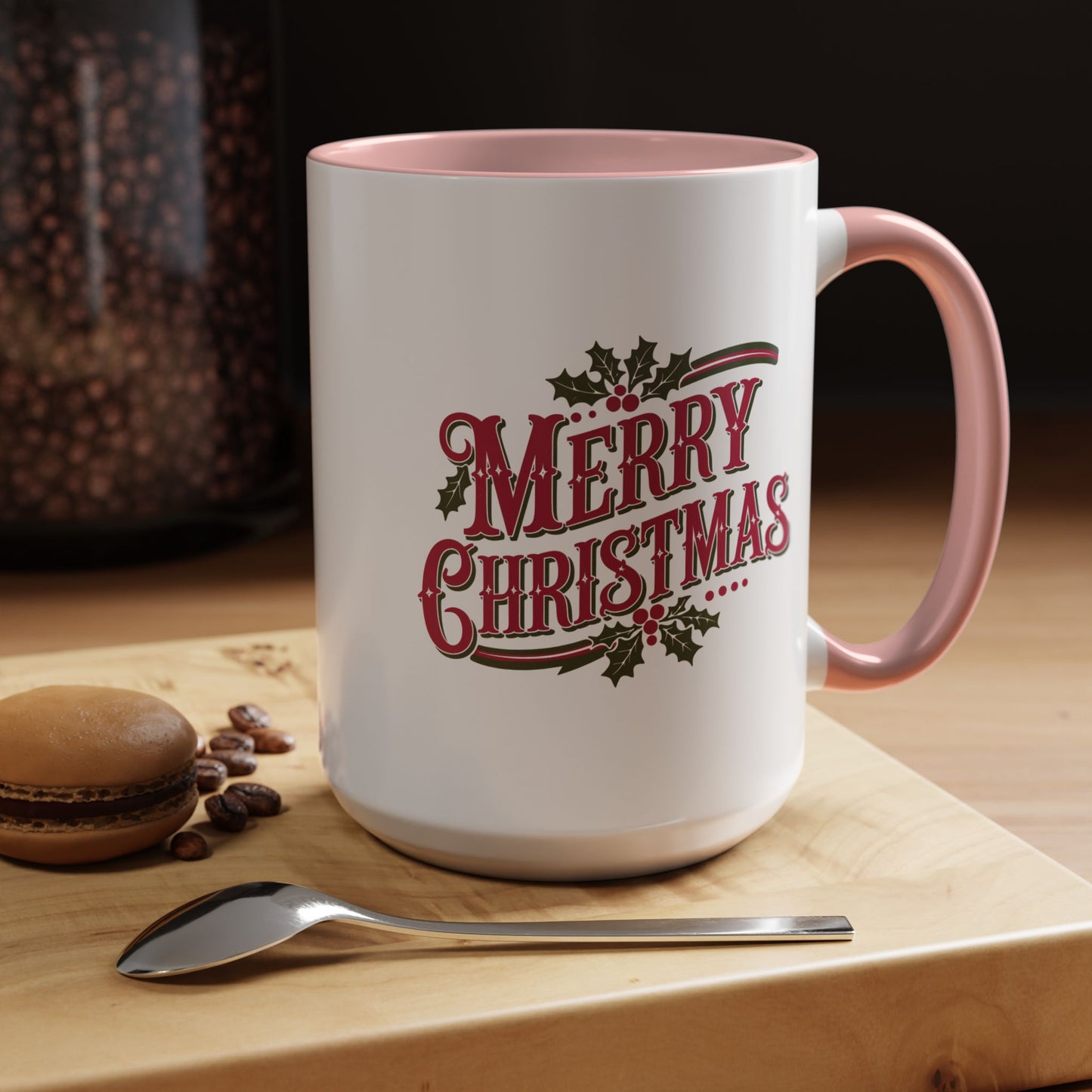 Christmas Mug - Merry Christmas Maroon & Green Text Decorations