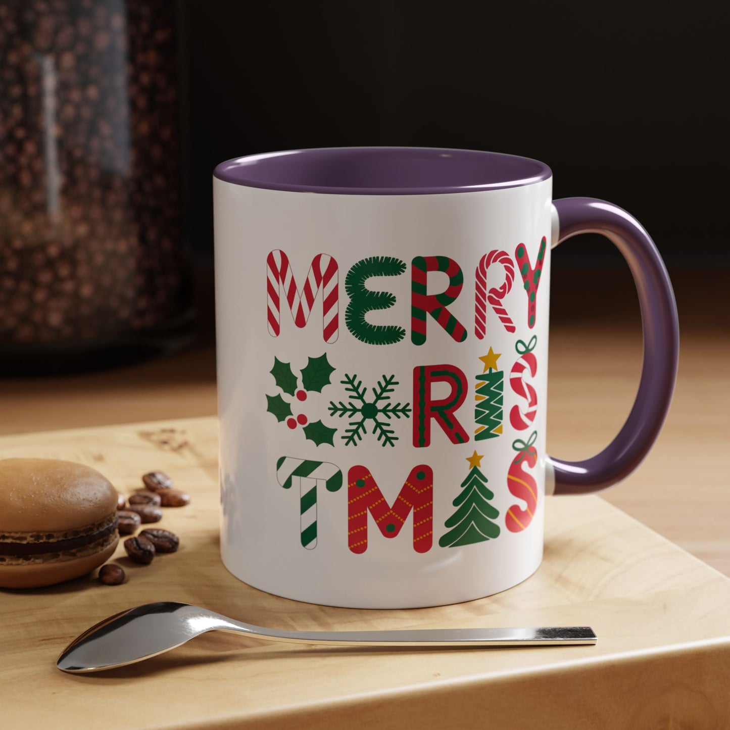 Christmas Mug - Merry Christmas Red Green & Gold Decorative Text