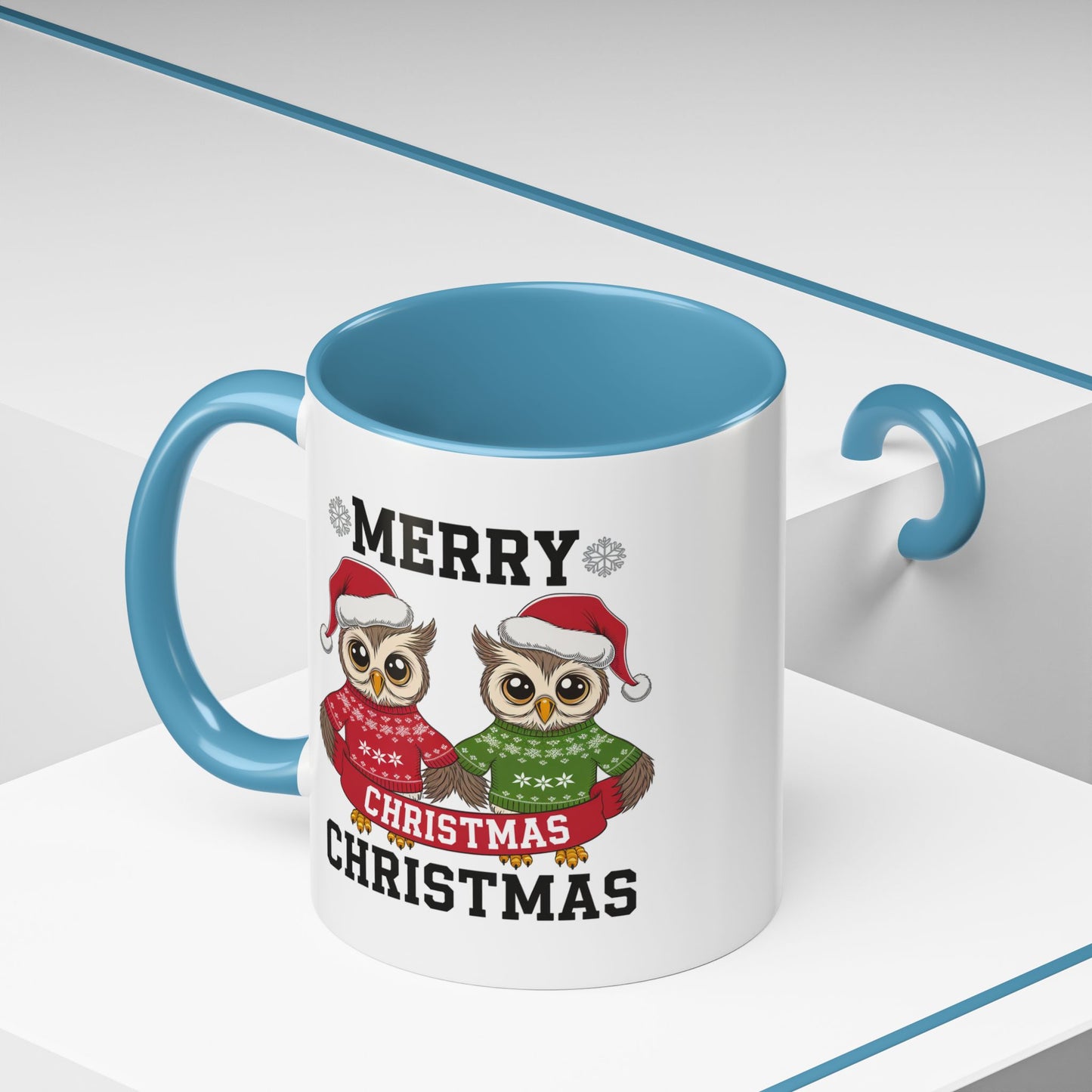 Christmas Mug - Merry Christmas Black Text Owls
