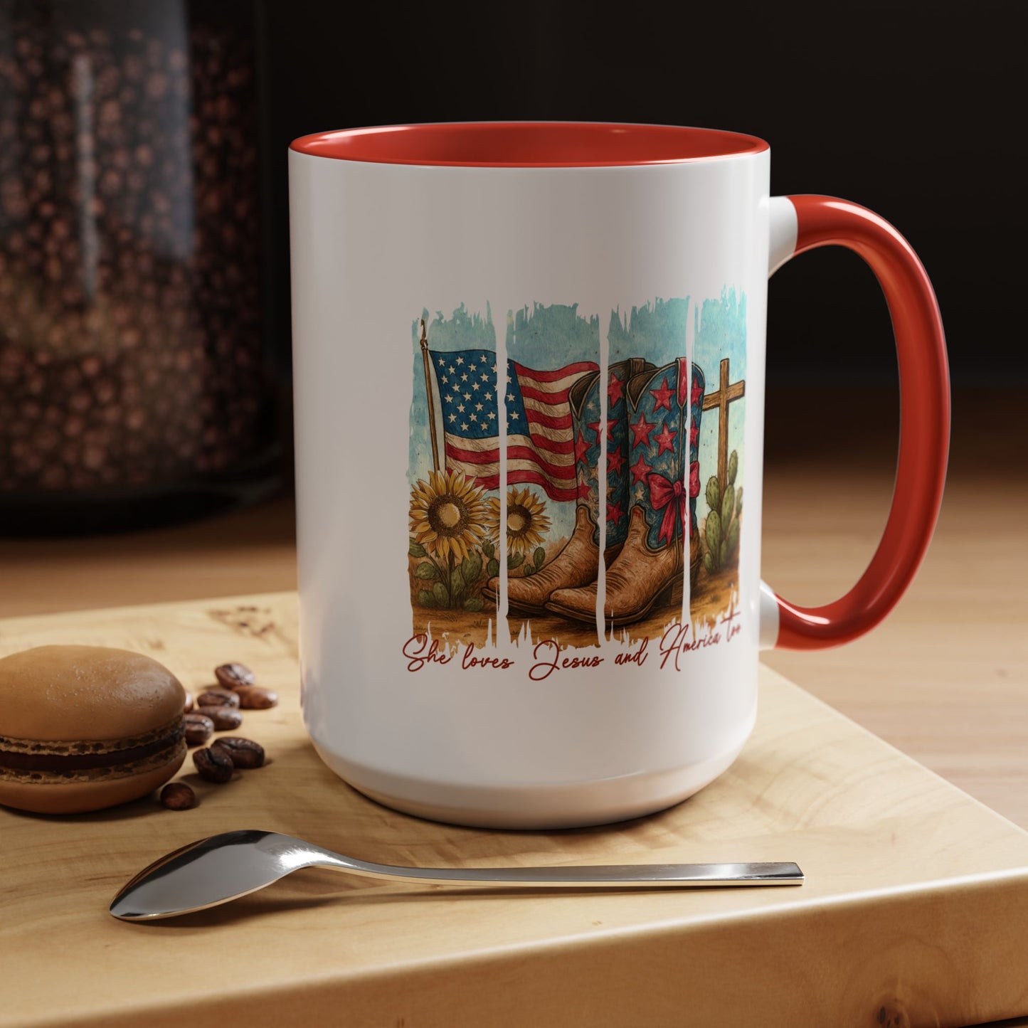 4th of July Mug - She Loves Jesus & America Too Boots