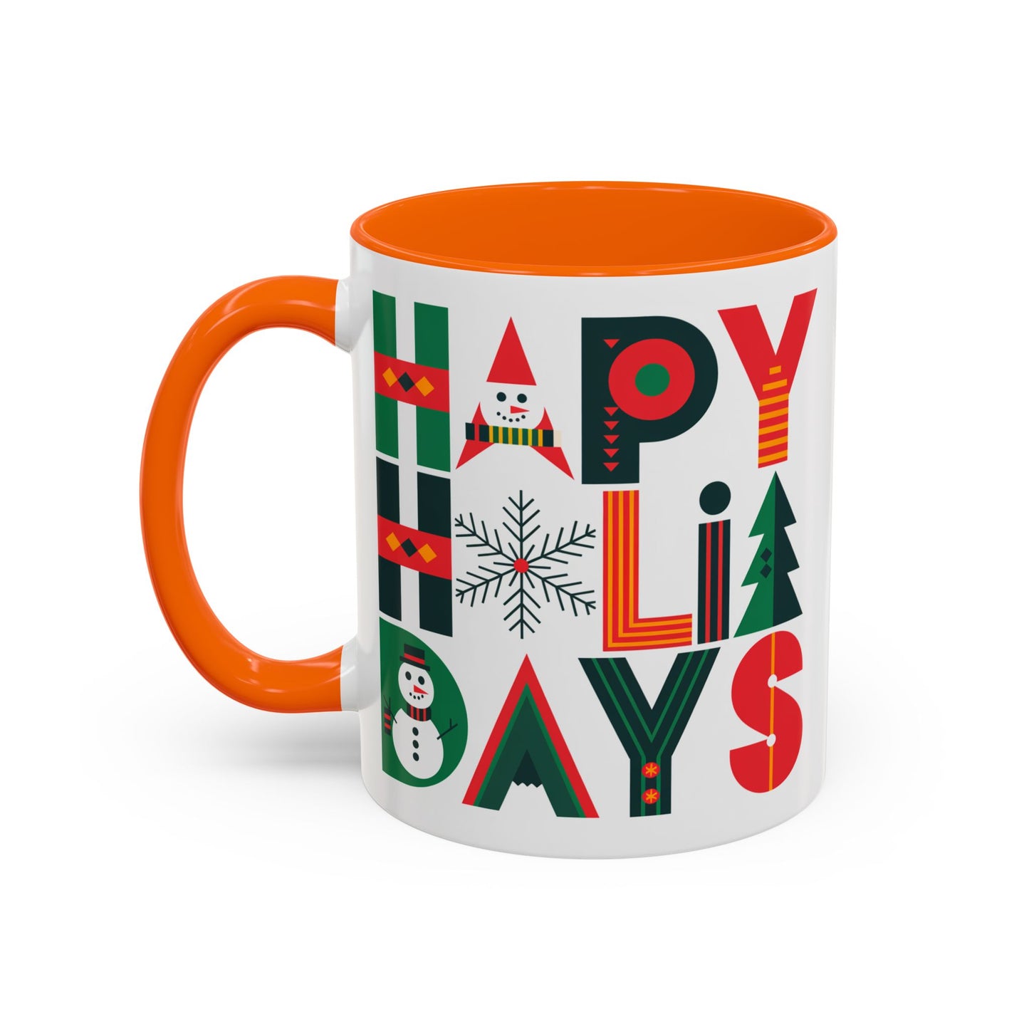 Christmas Mug - Happy Holidays Green Red & Blue Decorative Text