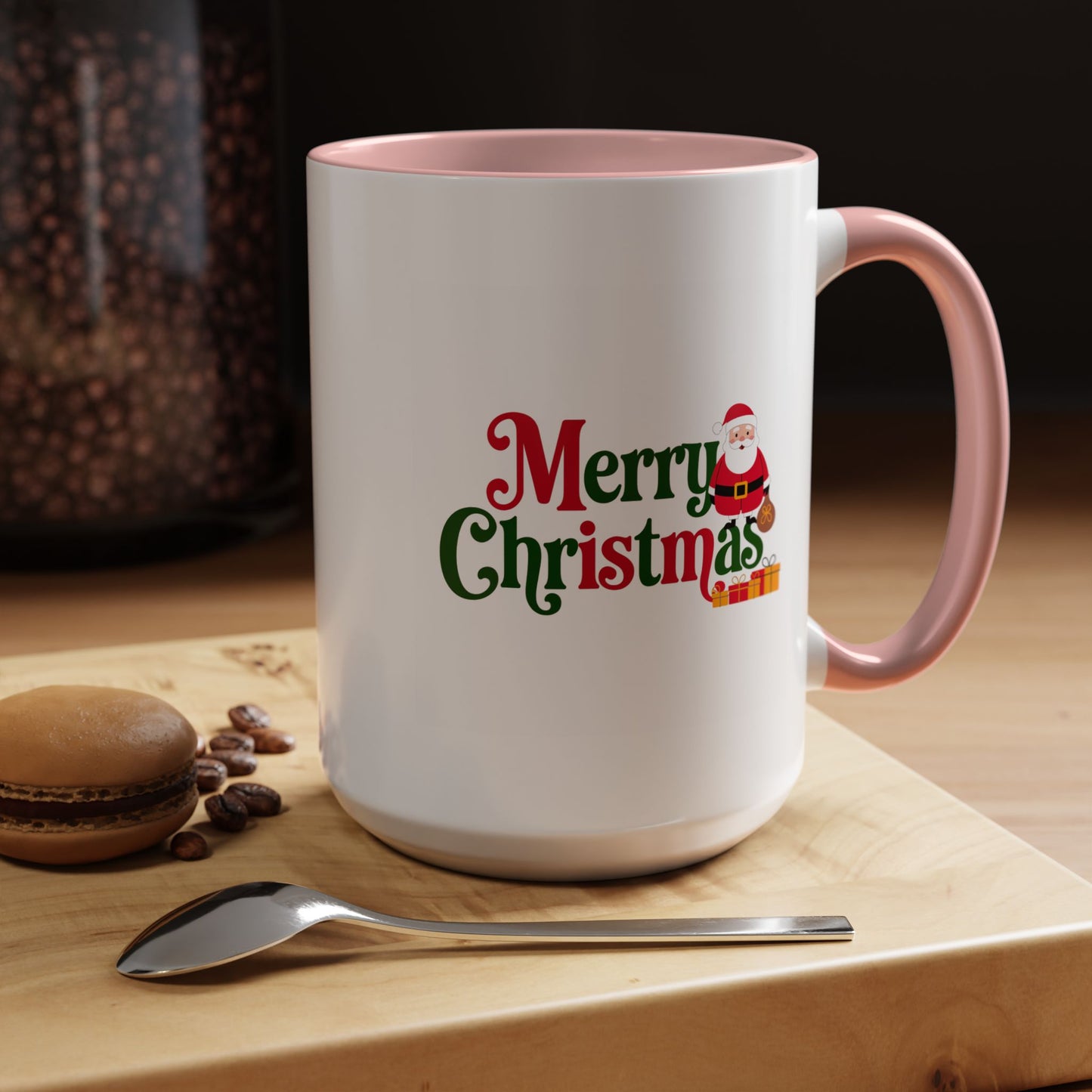 Christmas Mug - Merry Christmas Green & Red Text Santa Presents