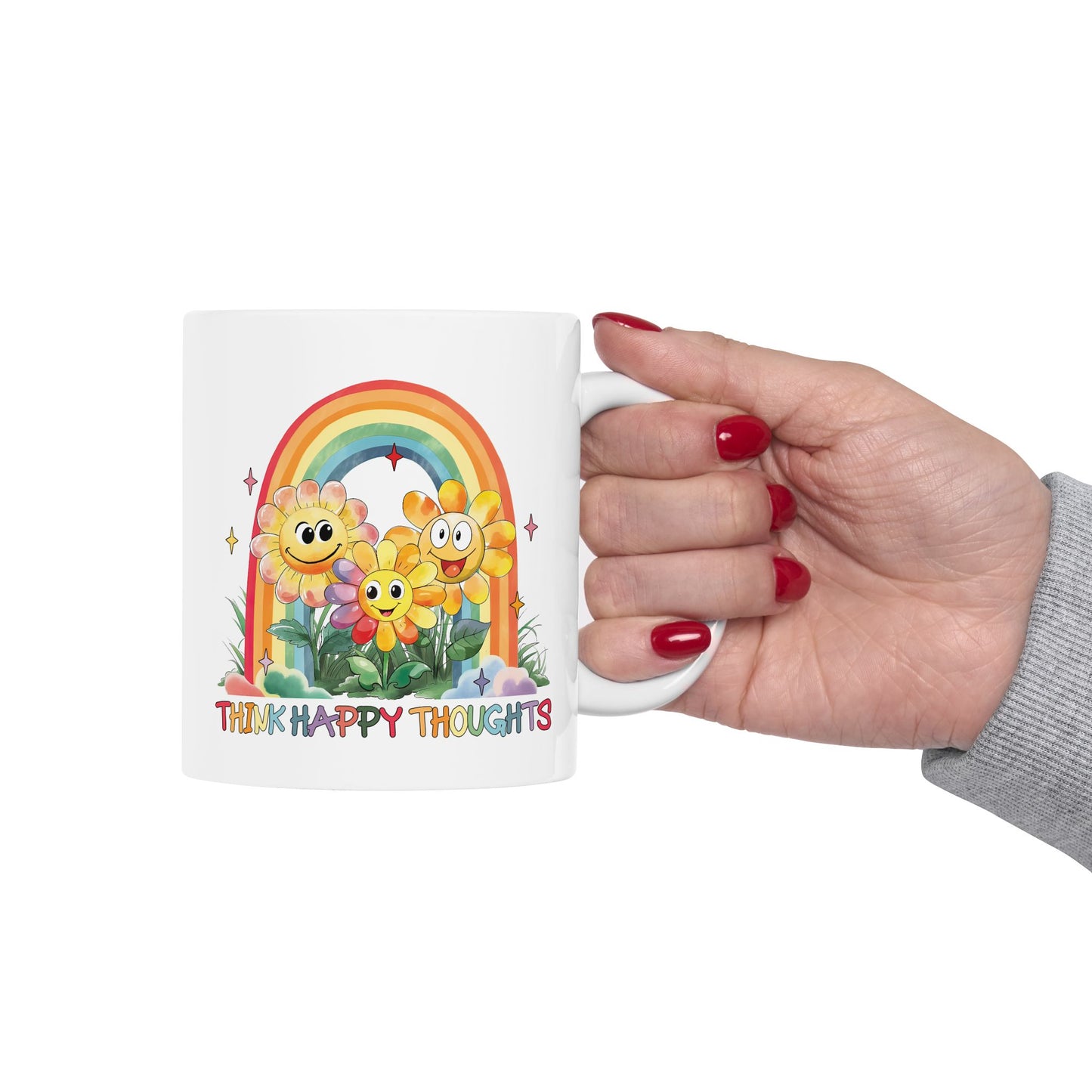 Wellness Mug - Think Happy Thoughts Rainbow Flowers