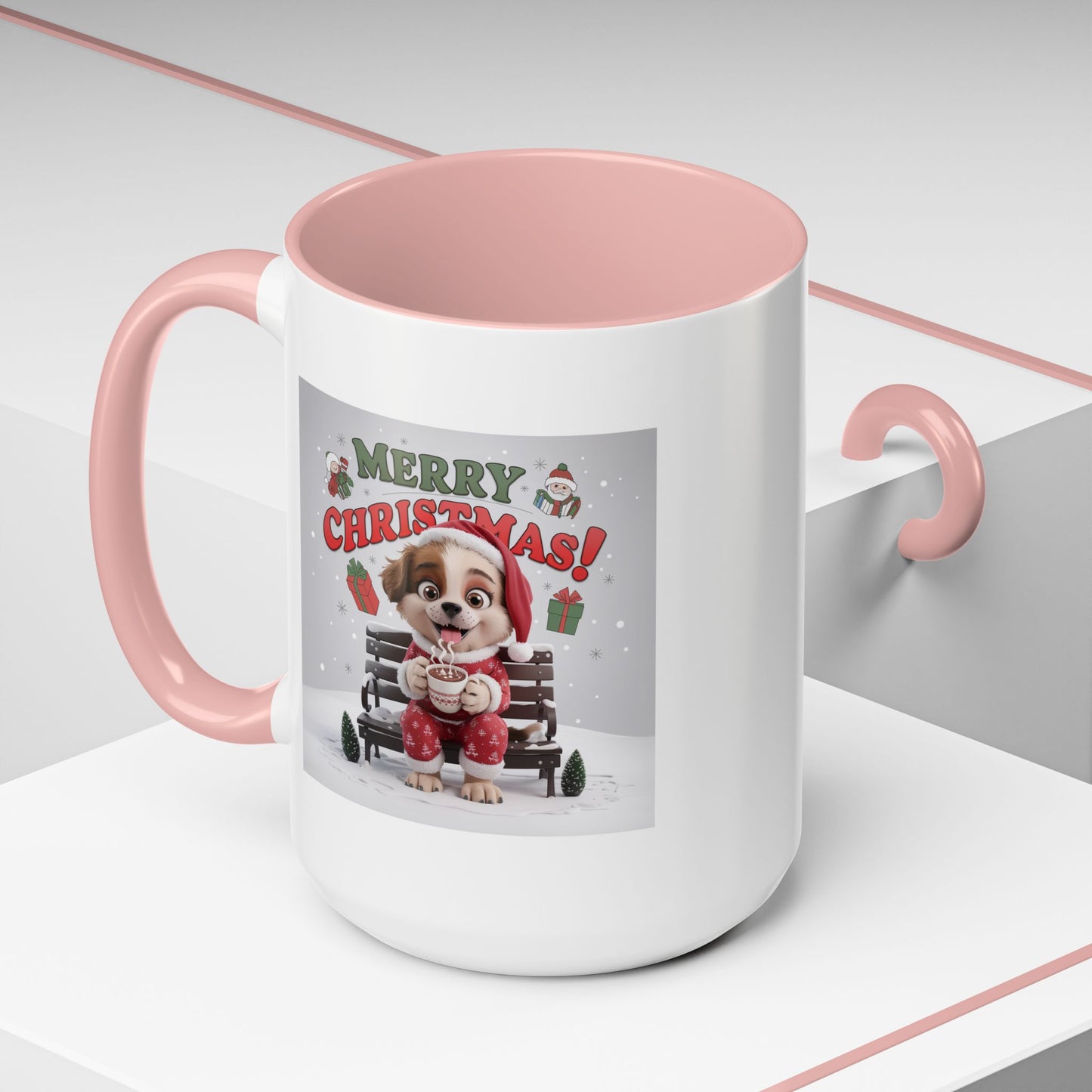 Christmas Mug - Merry Christmas Red Text Puppy Red Top