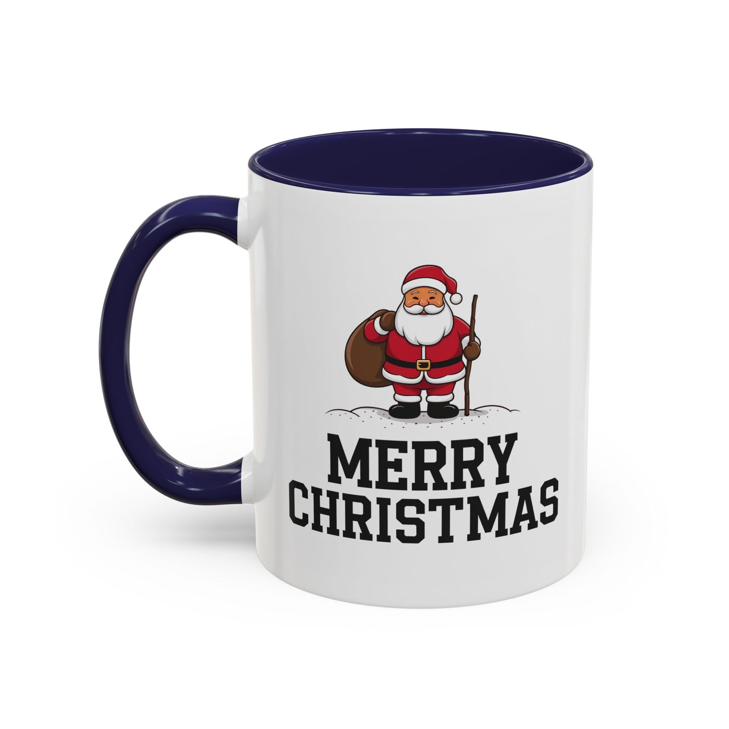 Christmas Mug - Merry Christmas Black Text Santa Walking