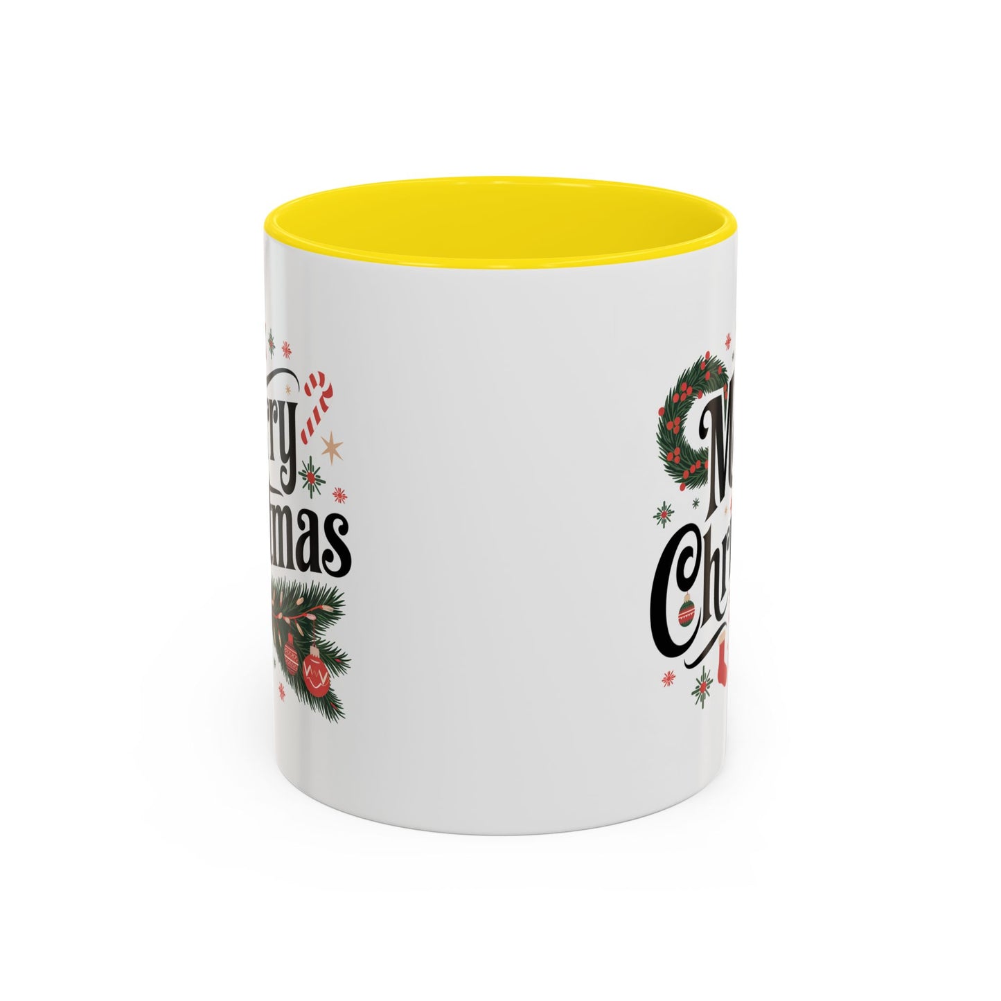 Christmas Mug - Merry Christmas Black Text Star Stocking Ornament Candy Cane