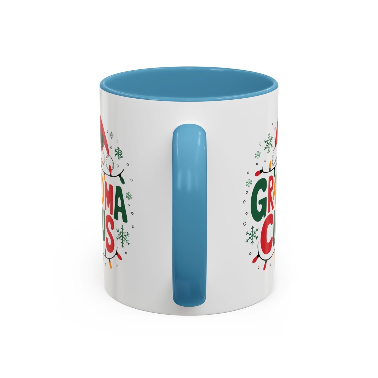 Christmas Mug - Grandma Claus Green Yellow & Red Text Hat Lights Stars