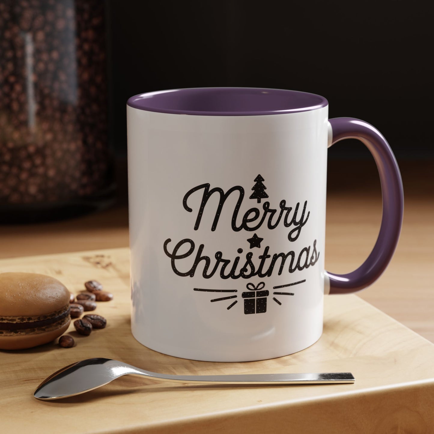 Christmas Mug - Merry Christmas Black Text Tree Star Present