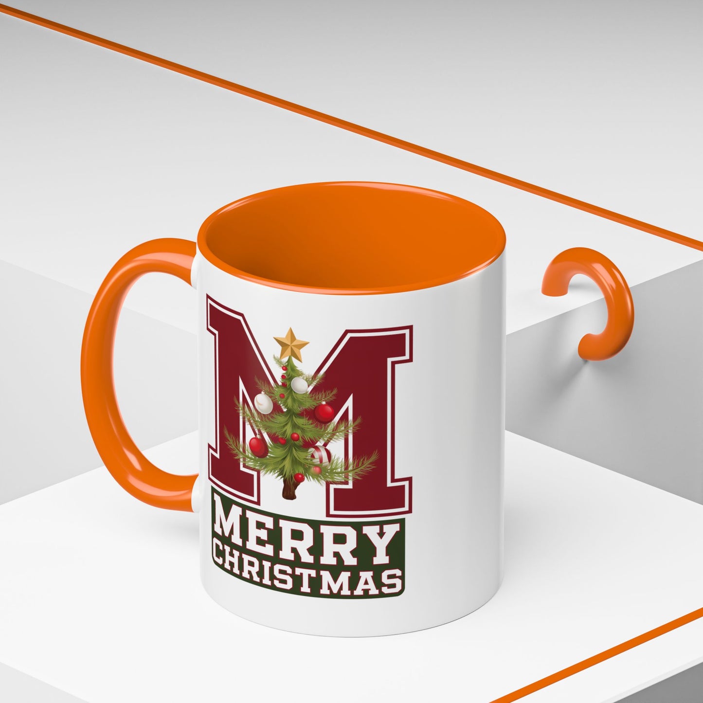 Christmas Mug - Merry Christmas White Green & Red College Text