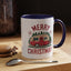 Christmas Mug - Merry Christmas Maroon Text Camper Trees Snowflakes