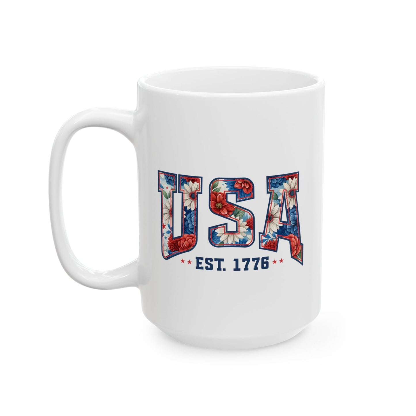 4th of July Mug - USA EST 1776 Floral