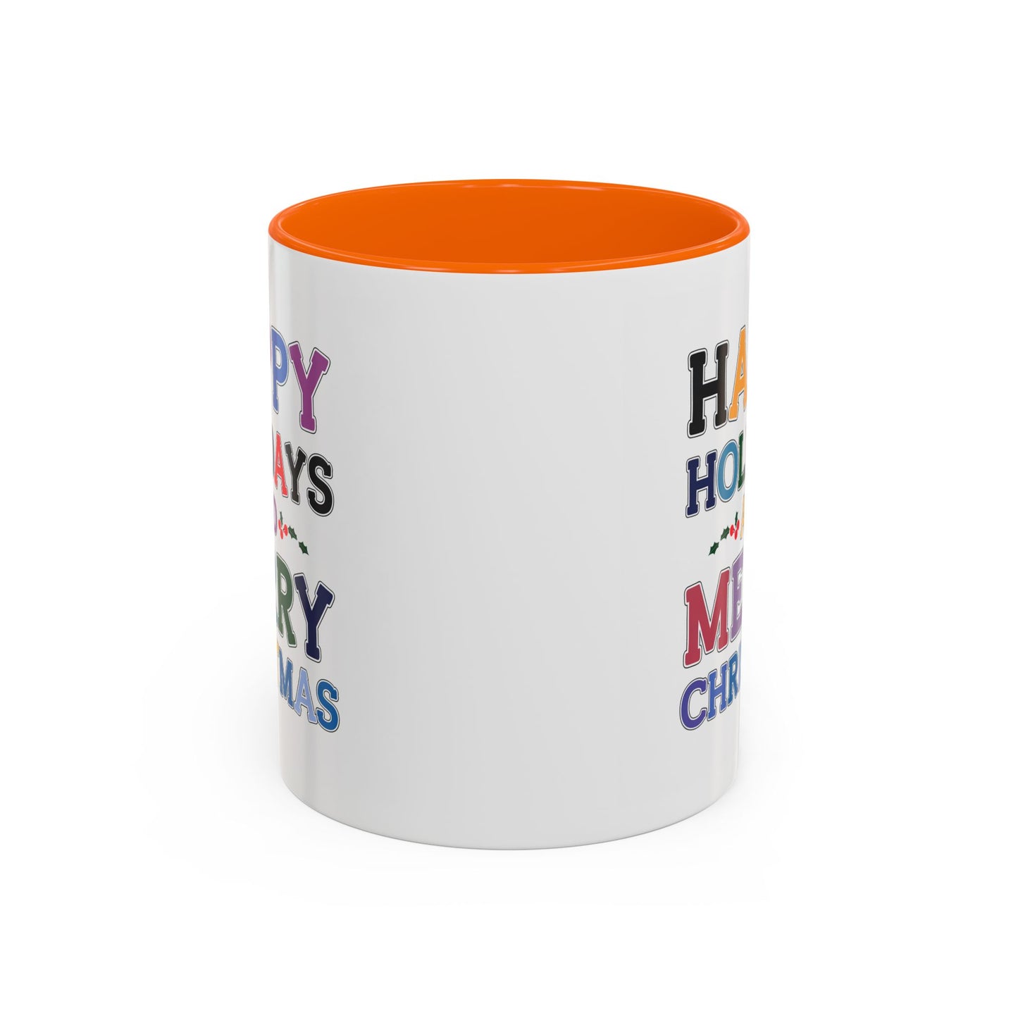 Christmas Mug - Happy Holidays and Merry Christmas Blue Yellow Purple Orange Red Text