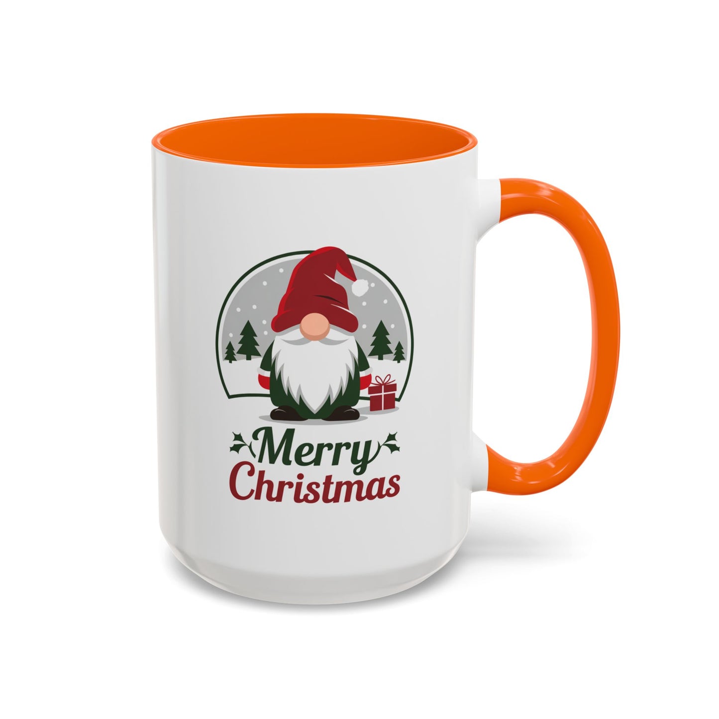 Christmas Mug - Merry Christmas Green & Red Text Gnome Present Trees
